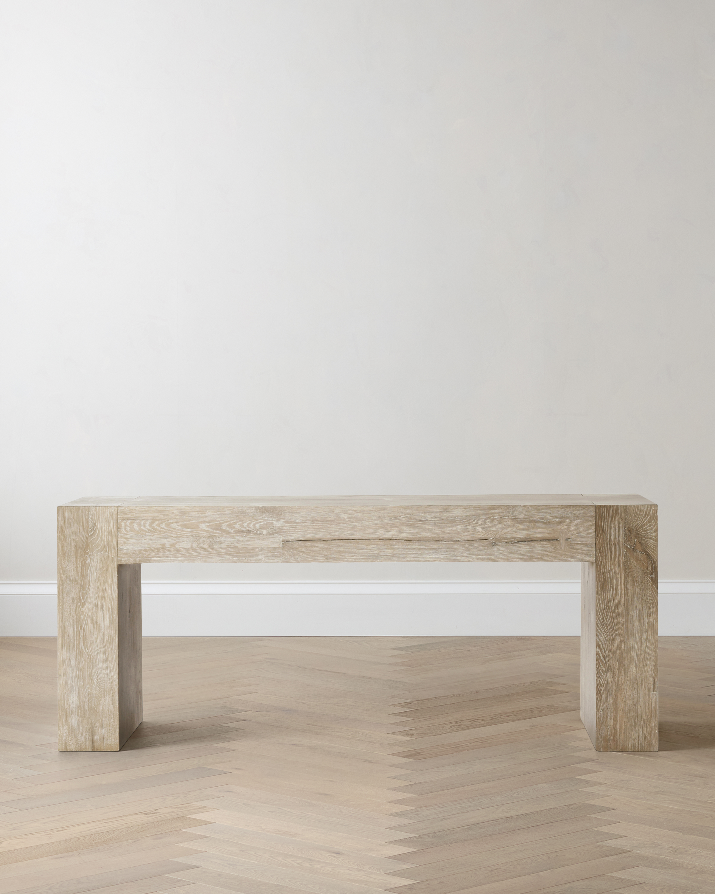 Washed Cream Reclaimed Oak Waterfall Console Table		 		