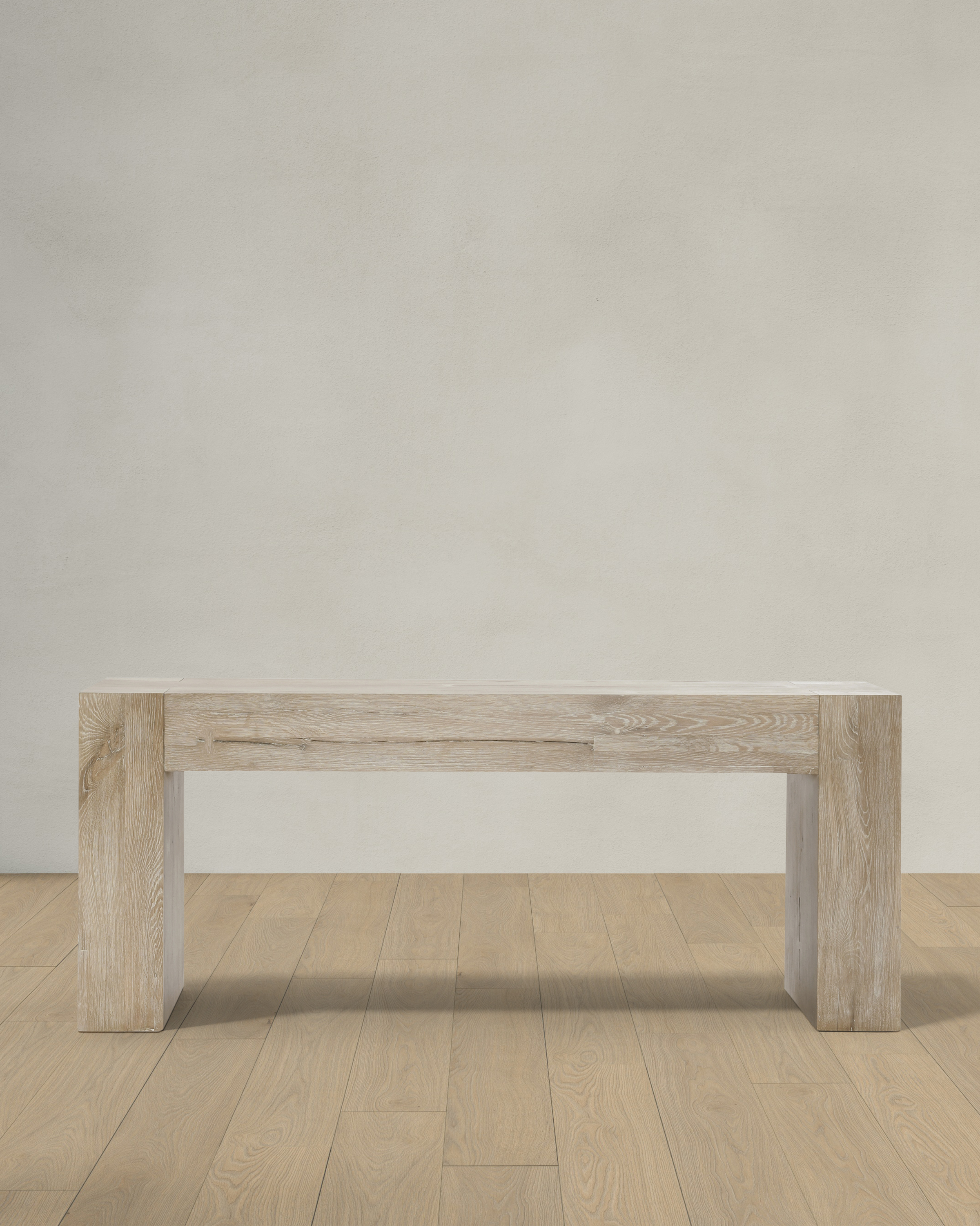 Washed Cream Reclaimed Oak Waterfall Console Table		 		
