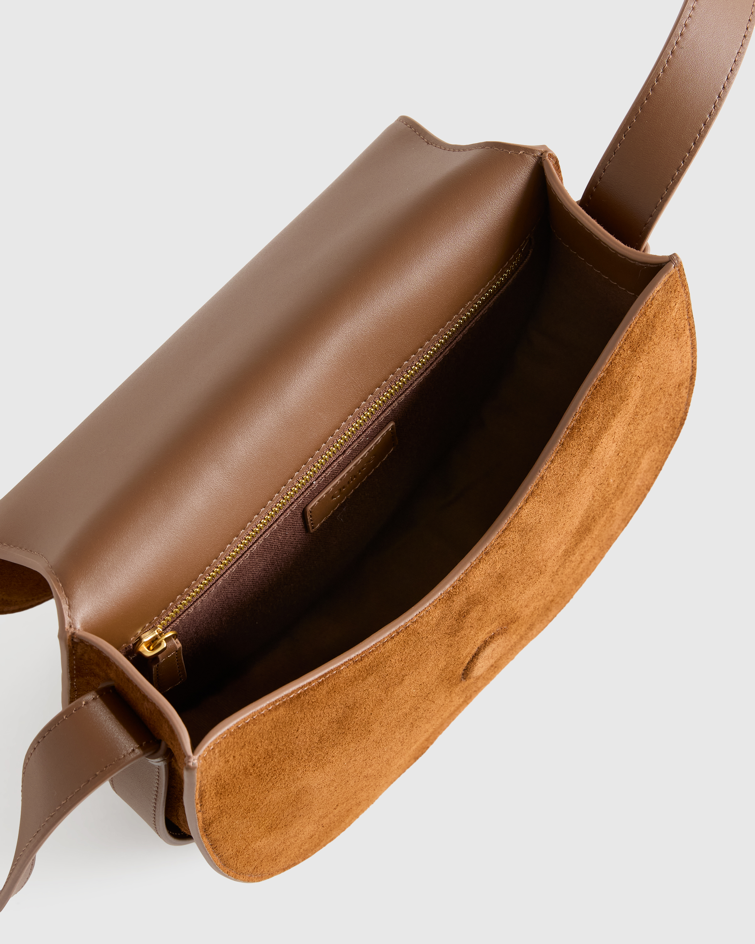 Italian Suede Saddle Bag in Whiskey