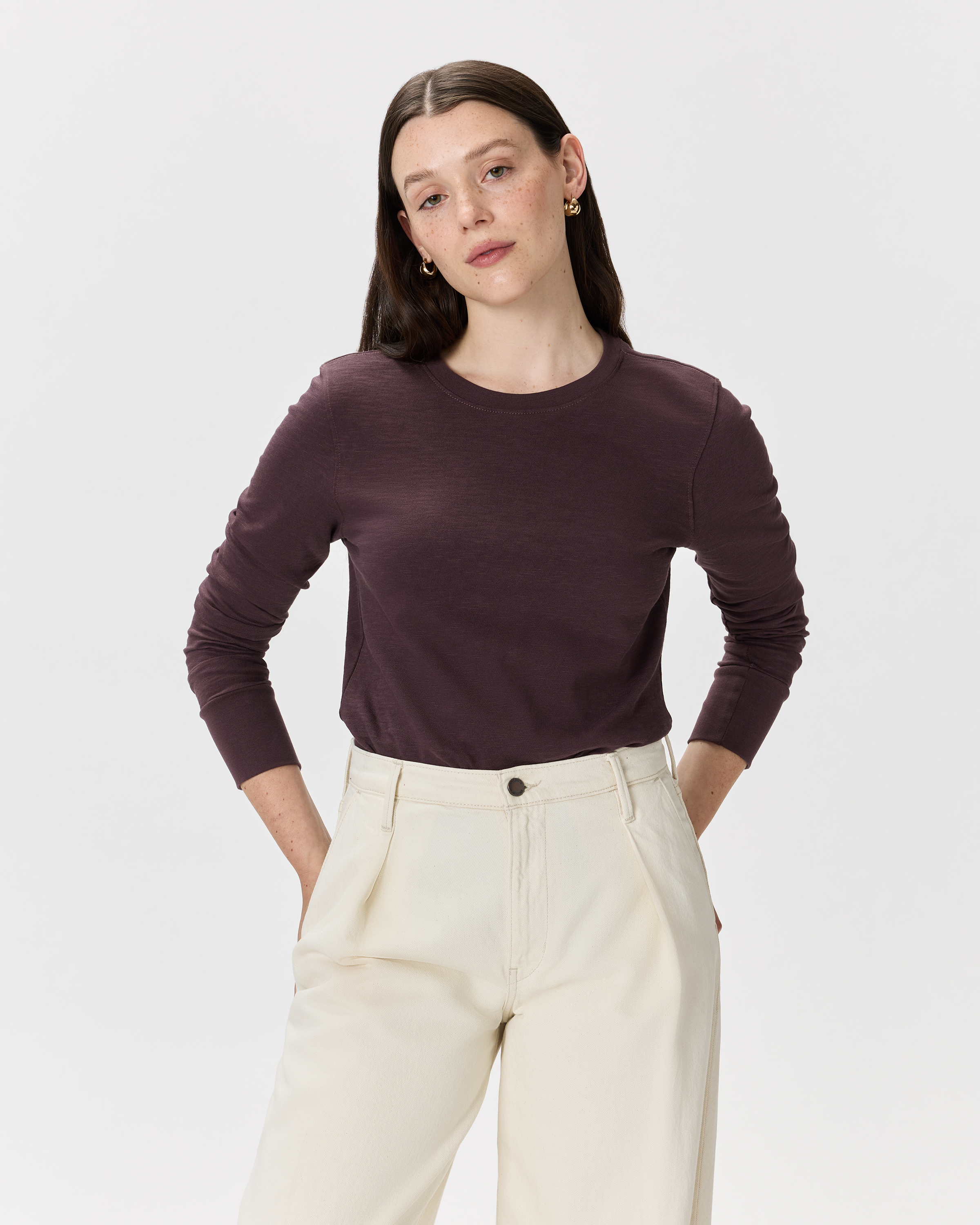 Dried Fig 100% Organic Cotton Slub Long Sleeve Tee