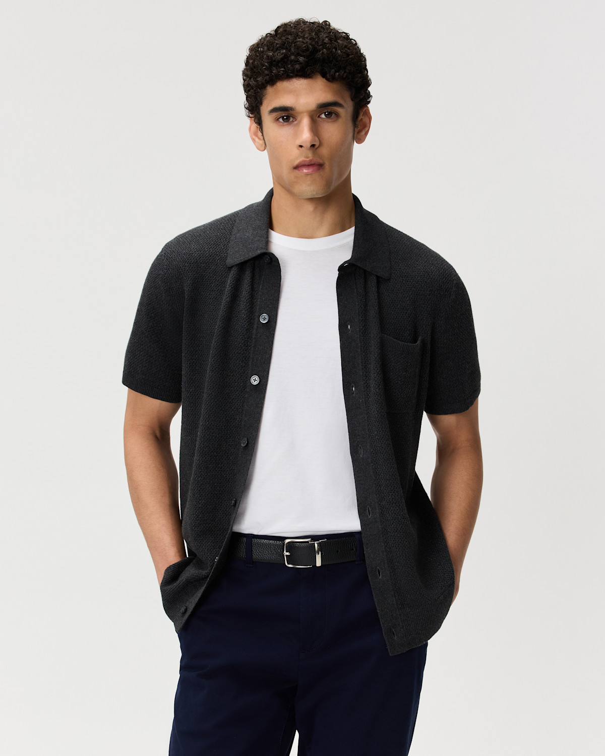 QUINCE 100% Organic Cotton Mesh-Stitch Button-Up Sweater Polo
