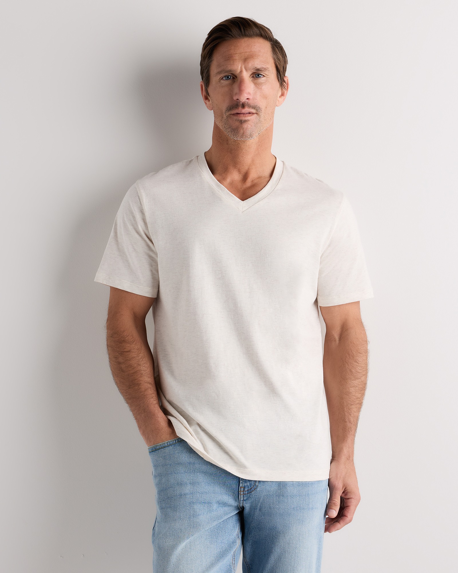Heather Oatmeal 100% Pima Cotton Luxe Touch V-Neck Tee