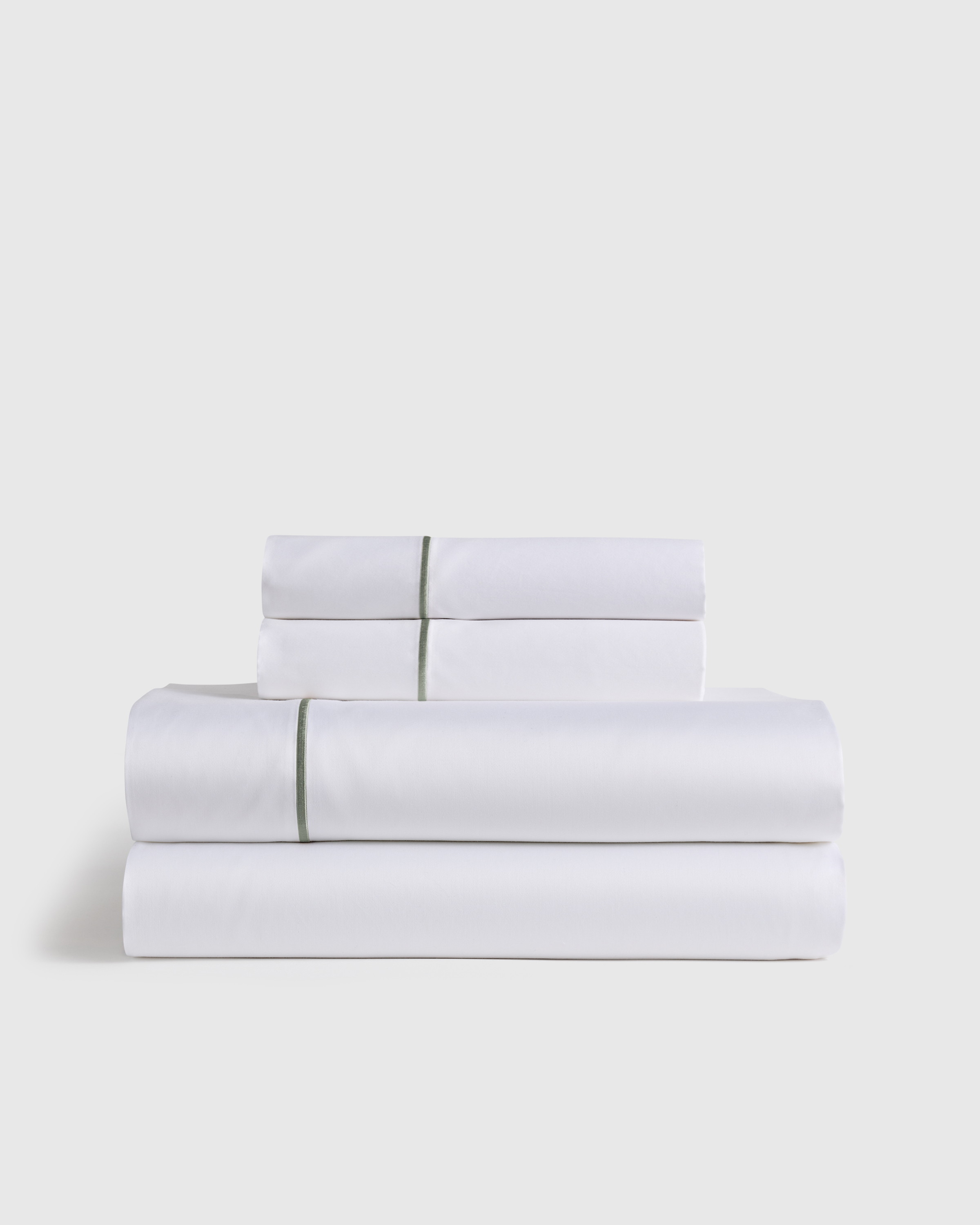 White/Dried Sage Signature Giza Cotton Sateen Embroidered Sheet Set