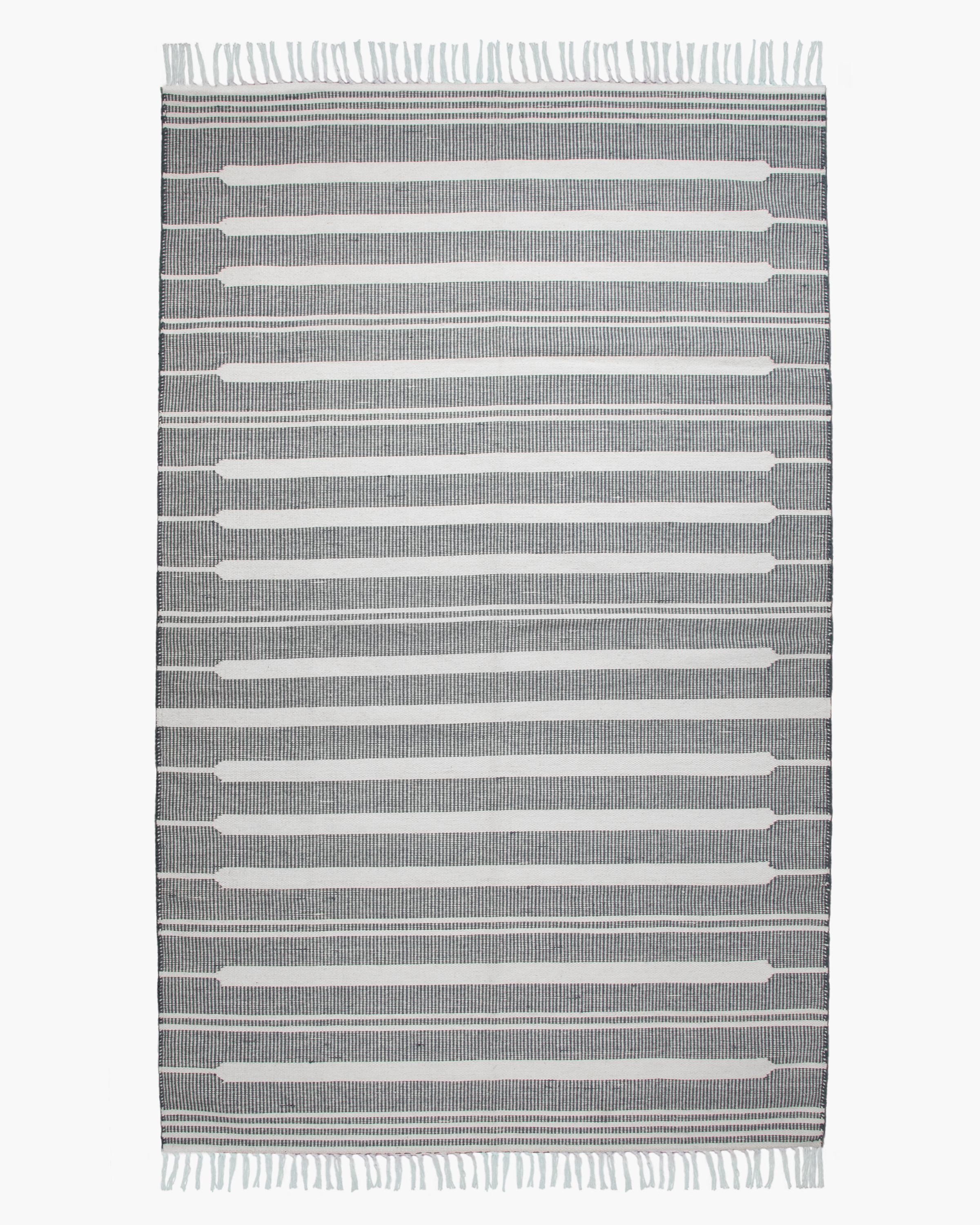 Natural Grey Beck Stripe Wool Kilim Rug