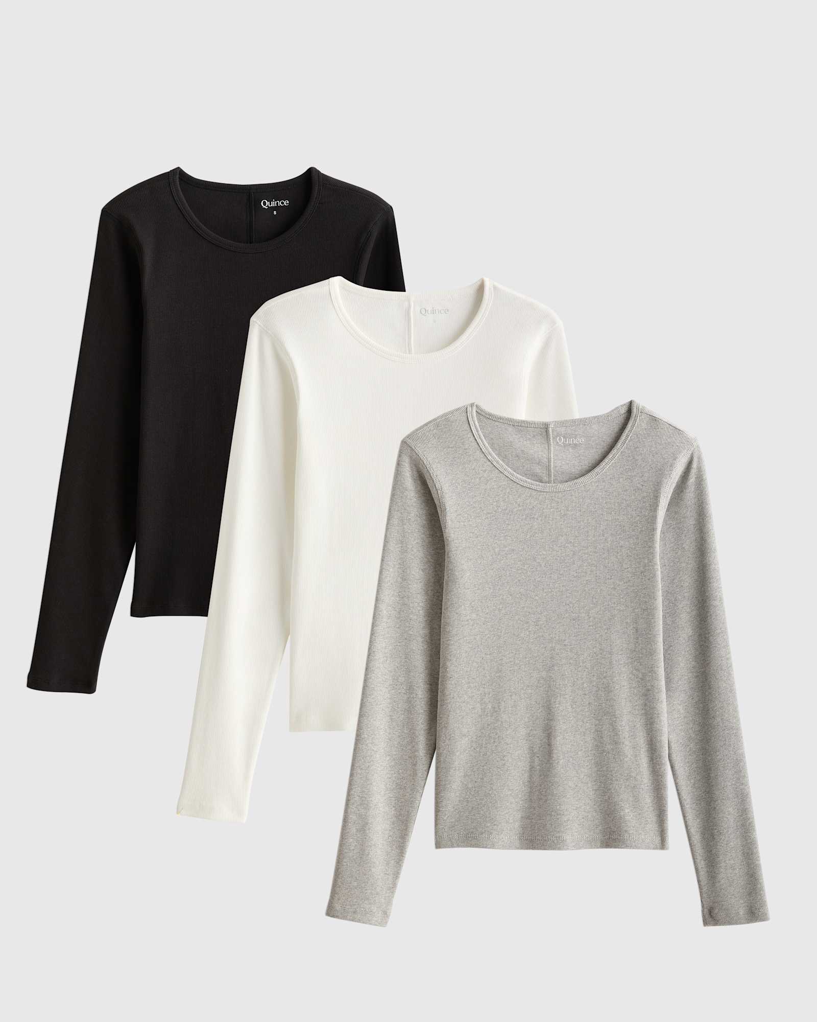 Micro Rib Tee Organic Cotton Micro-Rib Long Sleeve Tee 3-Pack | Quince