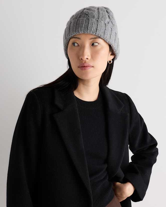 Heather Grey Mongolian Cashmere Cable Knit Beanie