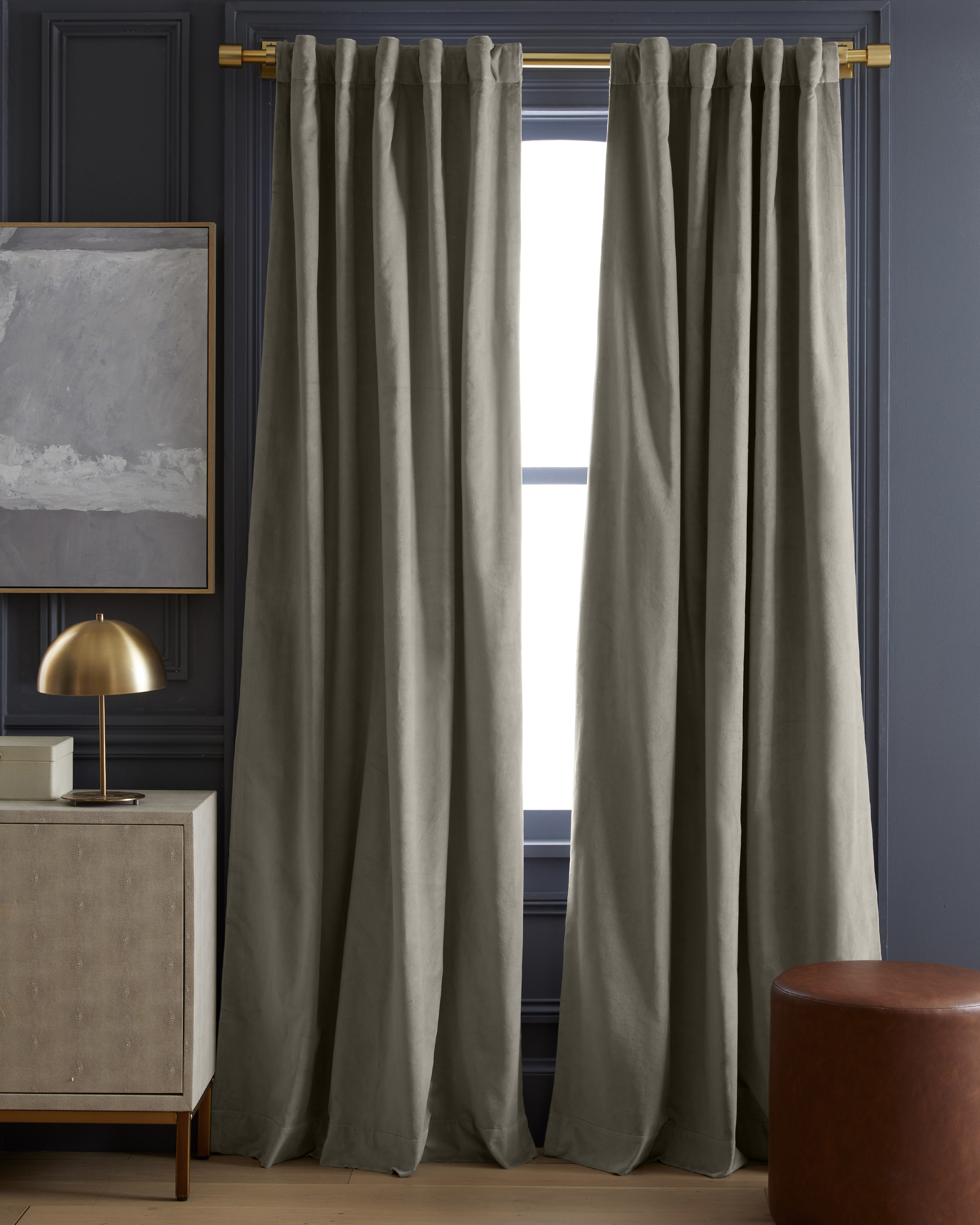 Light Grey Cotton Velvet Curtain