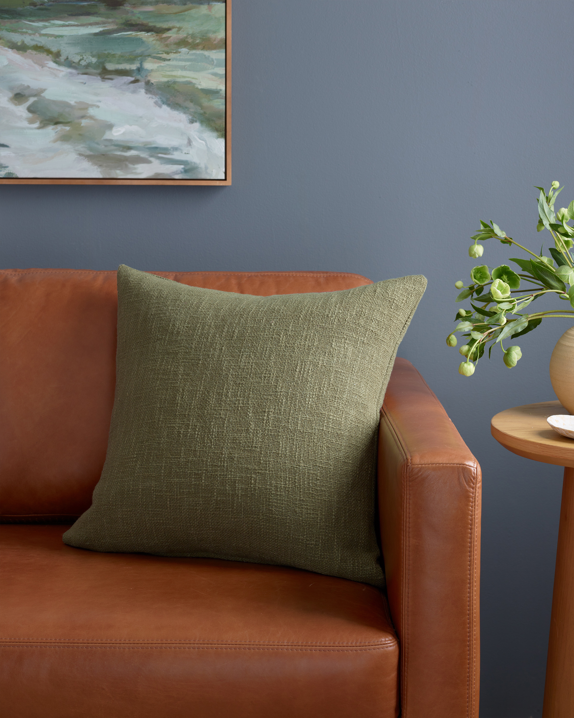 Olive Cotton Slub Pillow Cover