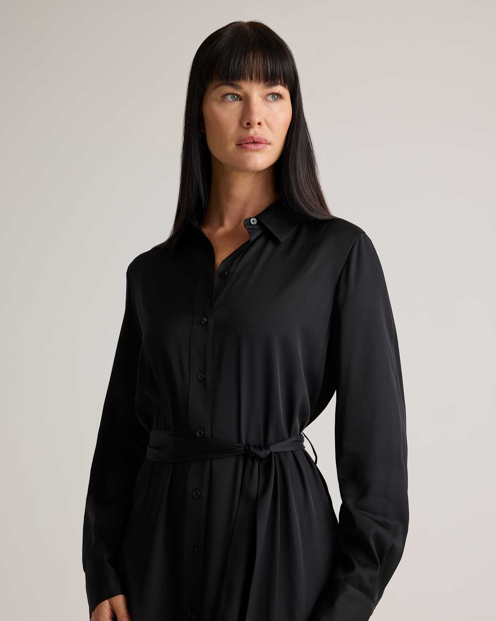 Washable Stretch Silk Maxi Shirt Dress in Black Washable Stretch Silk Maxi Shirt Dress in Black