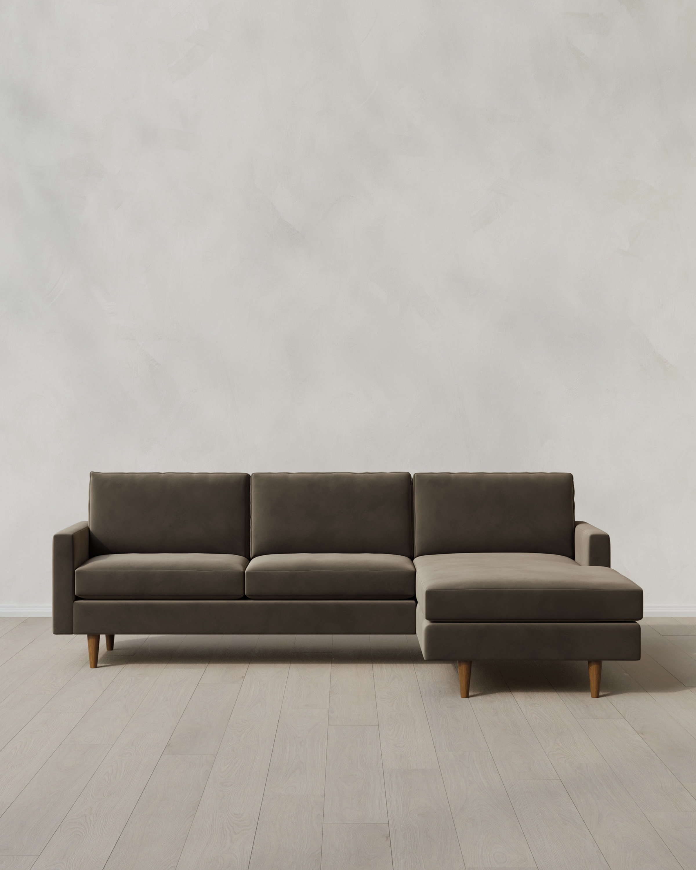 Sable Atlas Midcentury Chaise Sectional in Performance Velvet