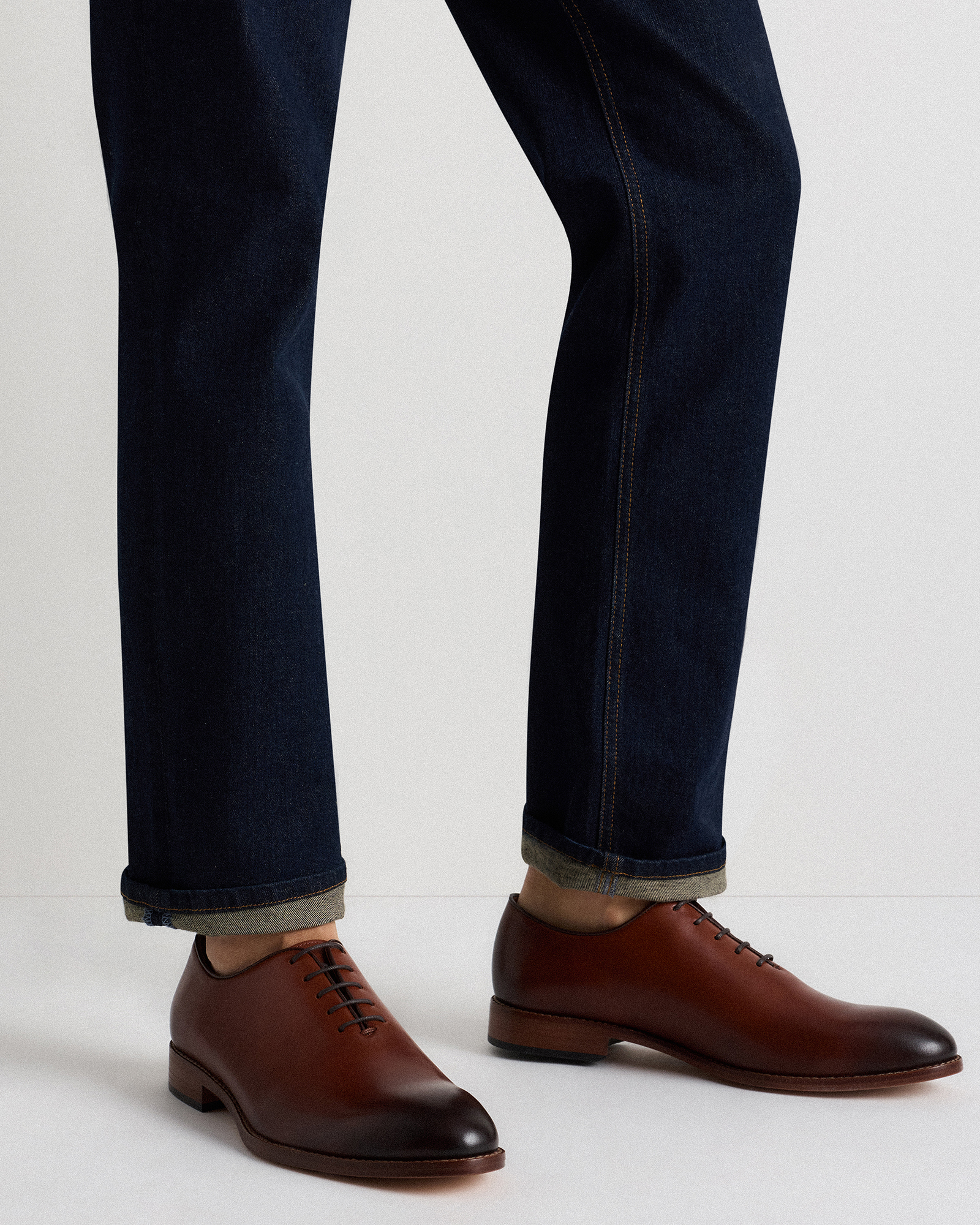 Calfskin Leather Plain Toe Oxford in Brandy