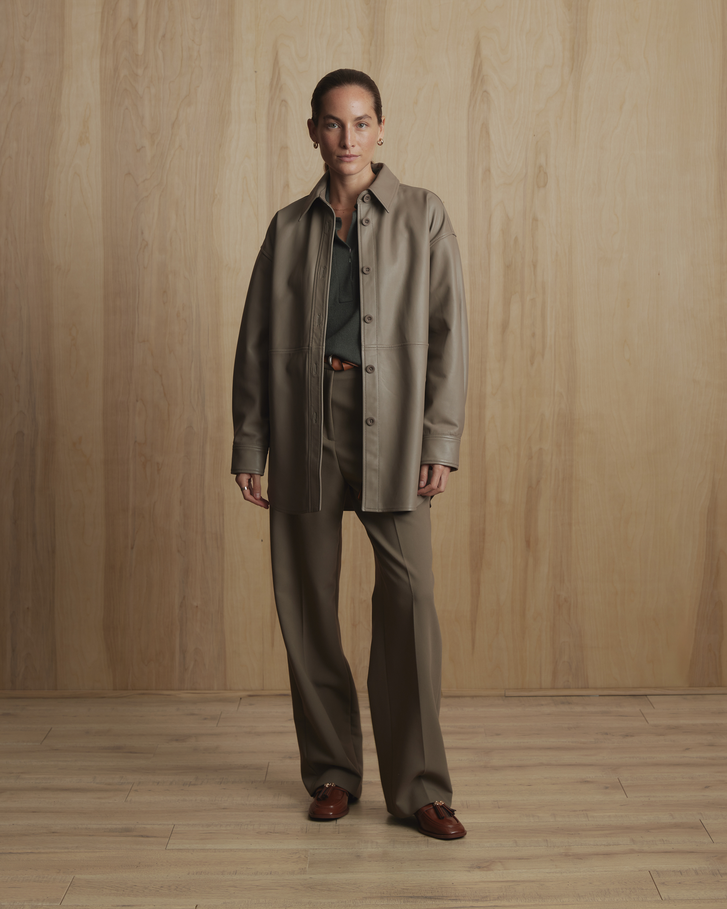 leather jacket dress shirt Hendrix (Man)  BODA SKINS Two Outside Pockets Slim Fit Stand Collar Tan