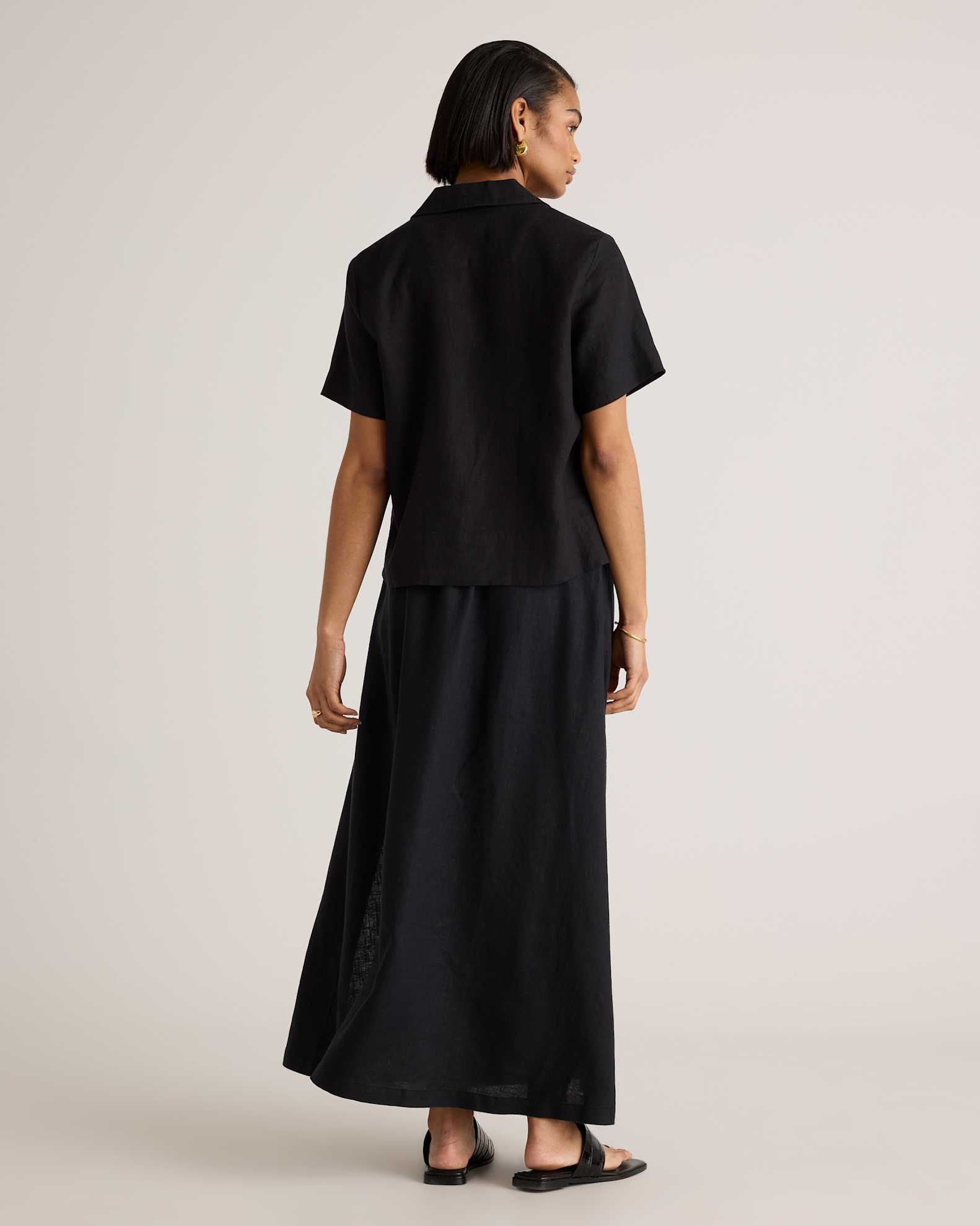Quince Women's European Linen Maxi Skirt, Large Size, Black - Breathable, Lightweight, Flowing Silhouette for Chic Seasonal Style Quince Women's European Linen Maxi Skirt, Large Size, Black - Breathable, Lightweight, Flowing Silhouette for Chic Seasonal Style