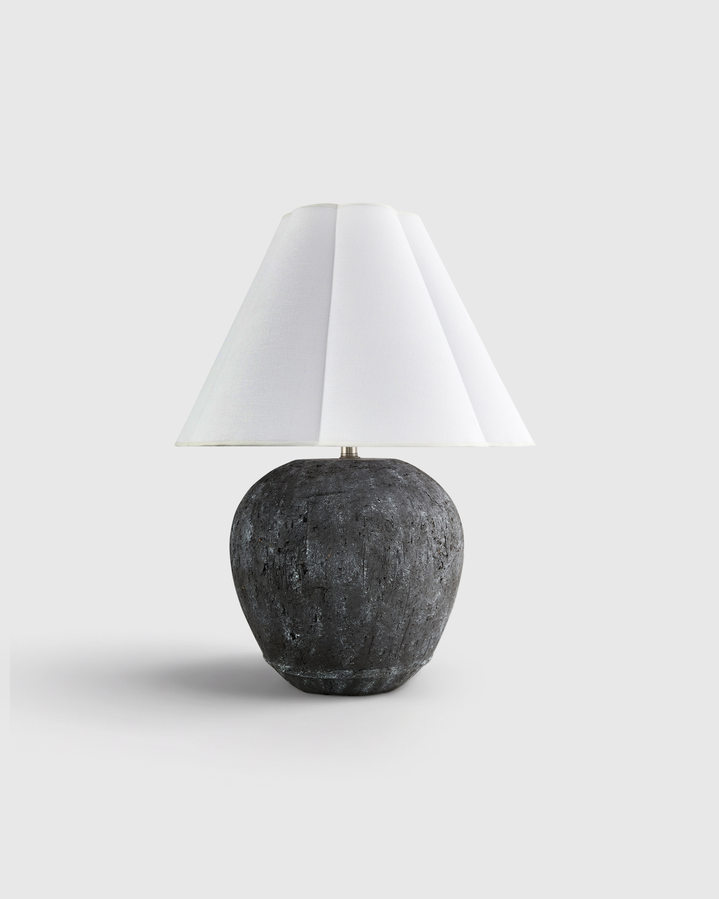 Black Rustic Cement Table Lamp with Fluted Shade