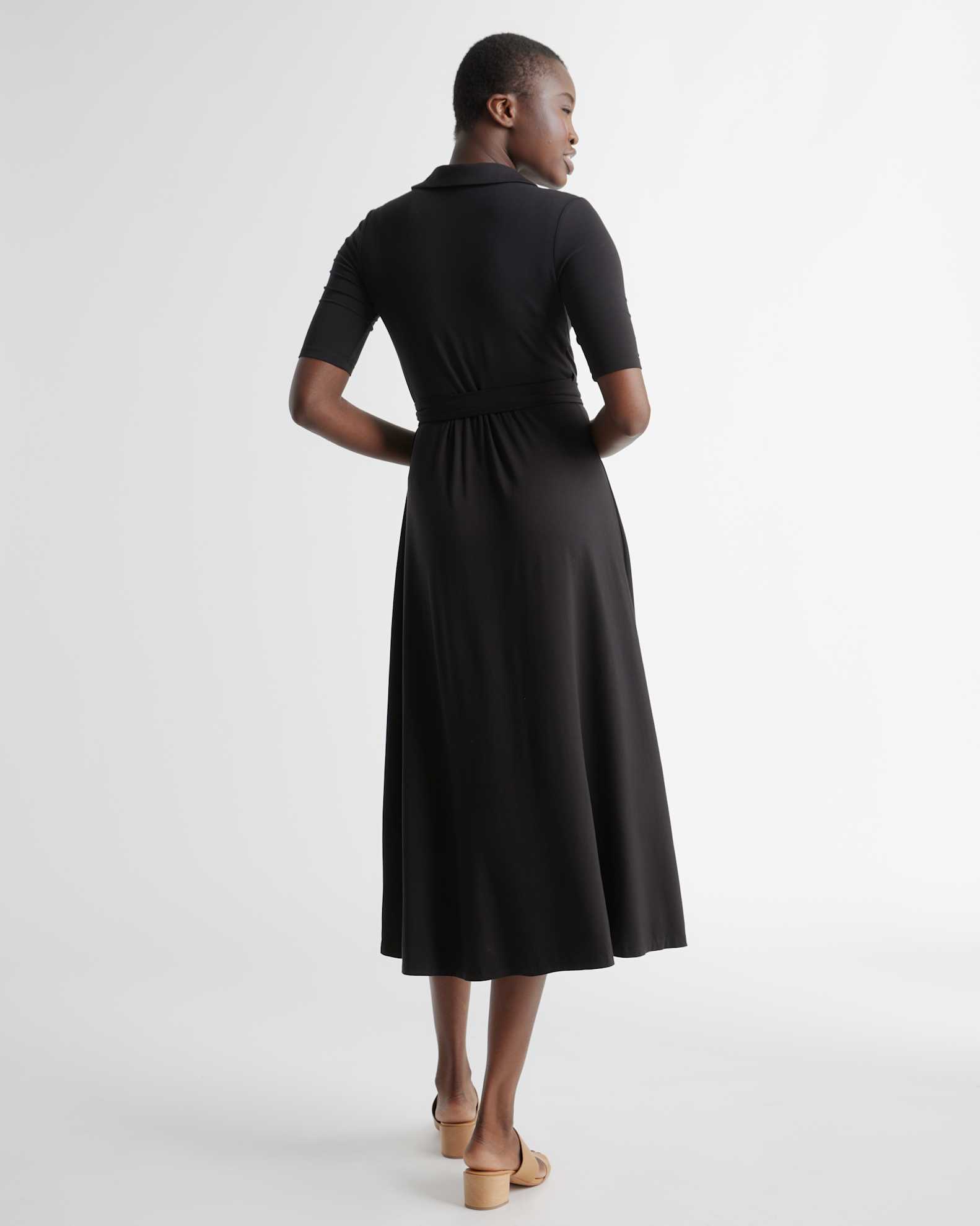 Quince Women's Tencel Jersey Midi Wrap Dress, Black, Size XS - Eco-Friendly, Comfortable, Modern Length, Rounded Collar Quince Women's Tencel Jersey Midi Wrap Dress, Black, Size XS - Eco-Friendly, Comfortable, Modern Length, Rounded Collar