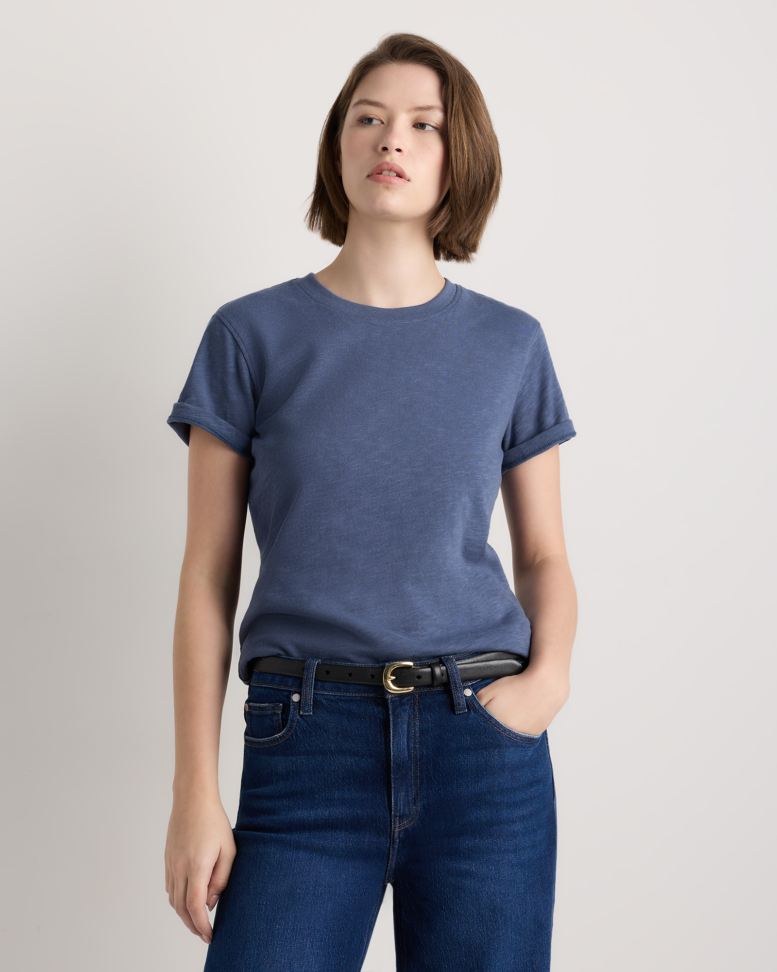 Storm Blue 100% Organic Cotton Slub Crewneck Tee