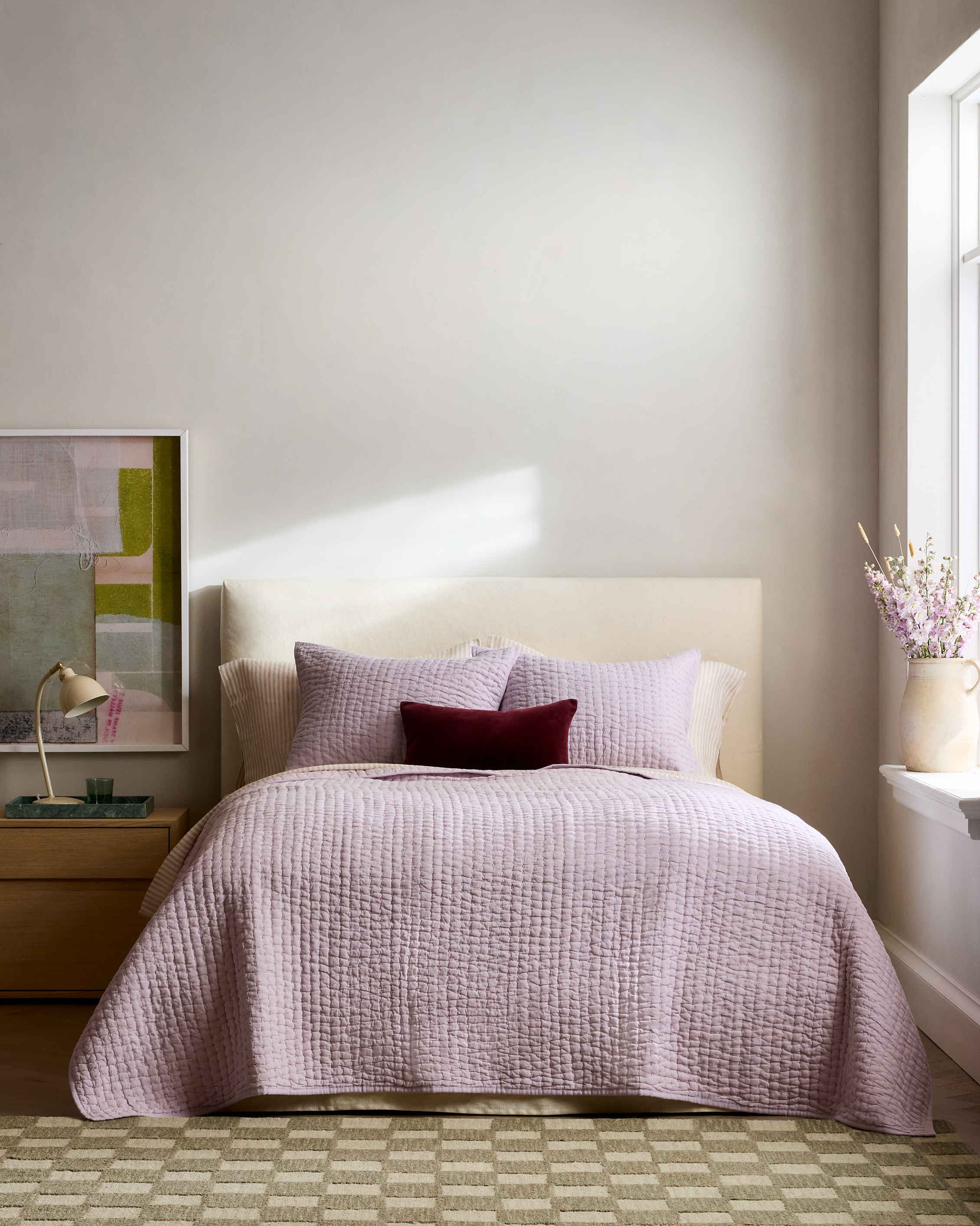 Orchid European Linen Cotton Stitch Quilt Set