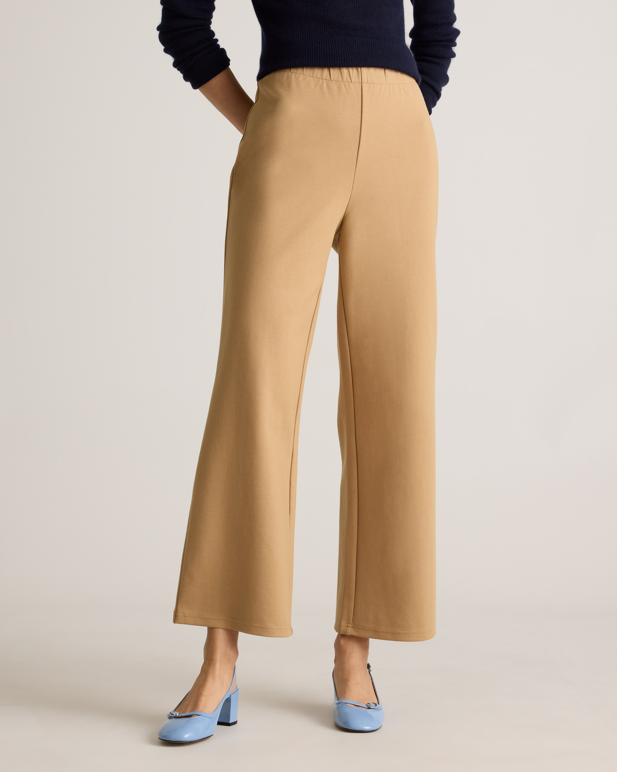 Organic Cotton Double Knit Wide Leg Pants in Soft Camel