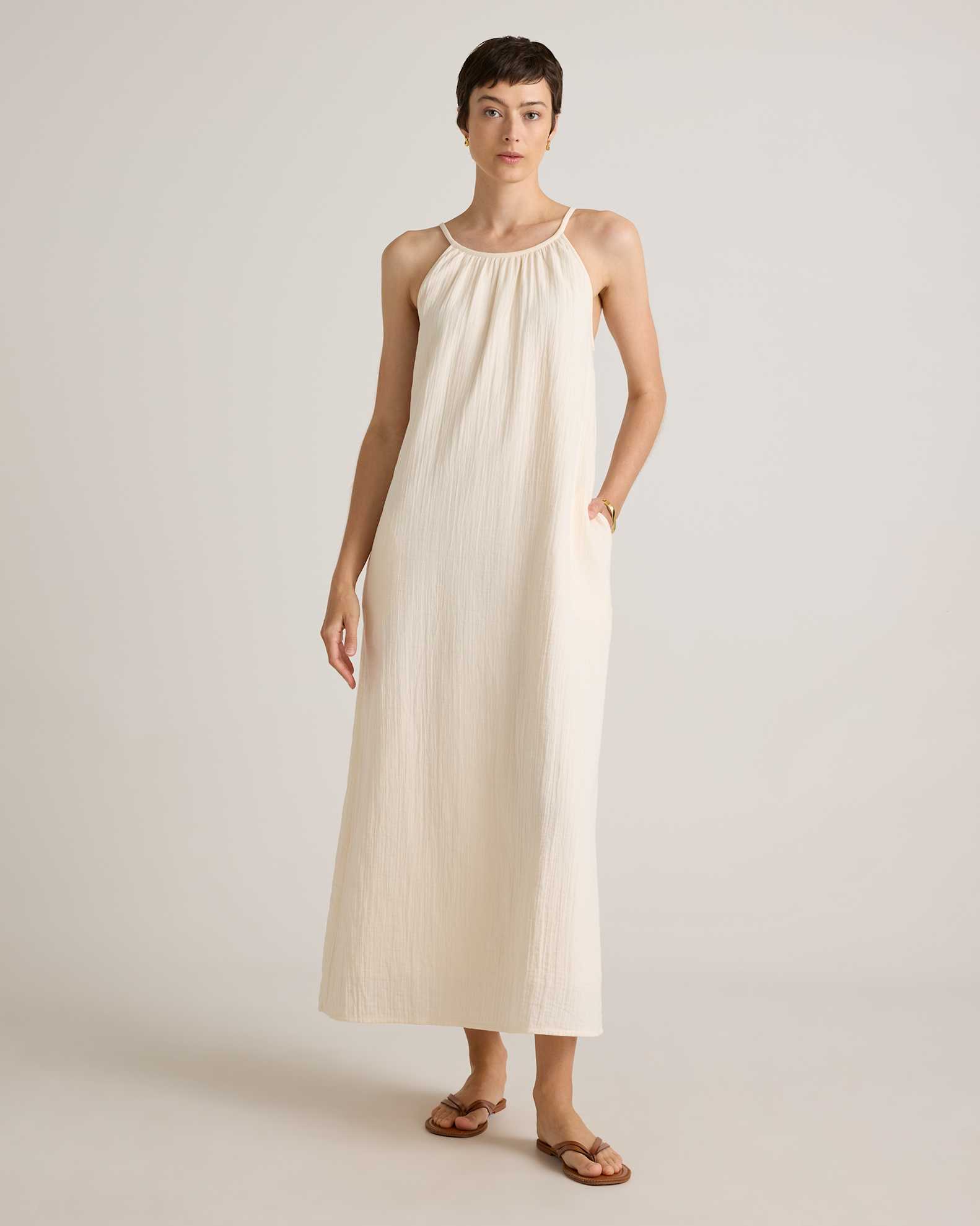 100% Organic Cotton Gauze Sleeveless Maxi Dress - Main Image