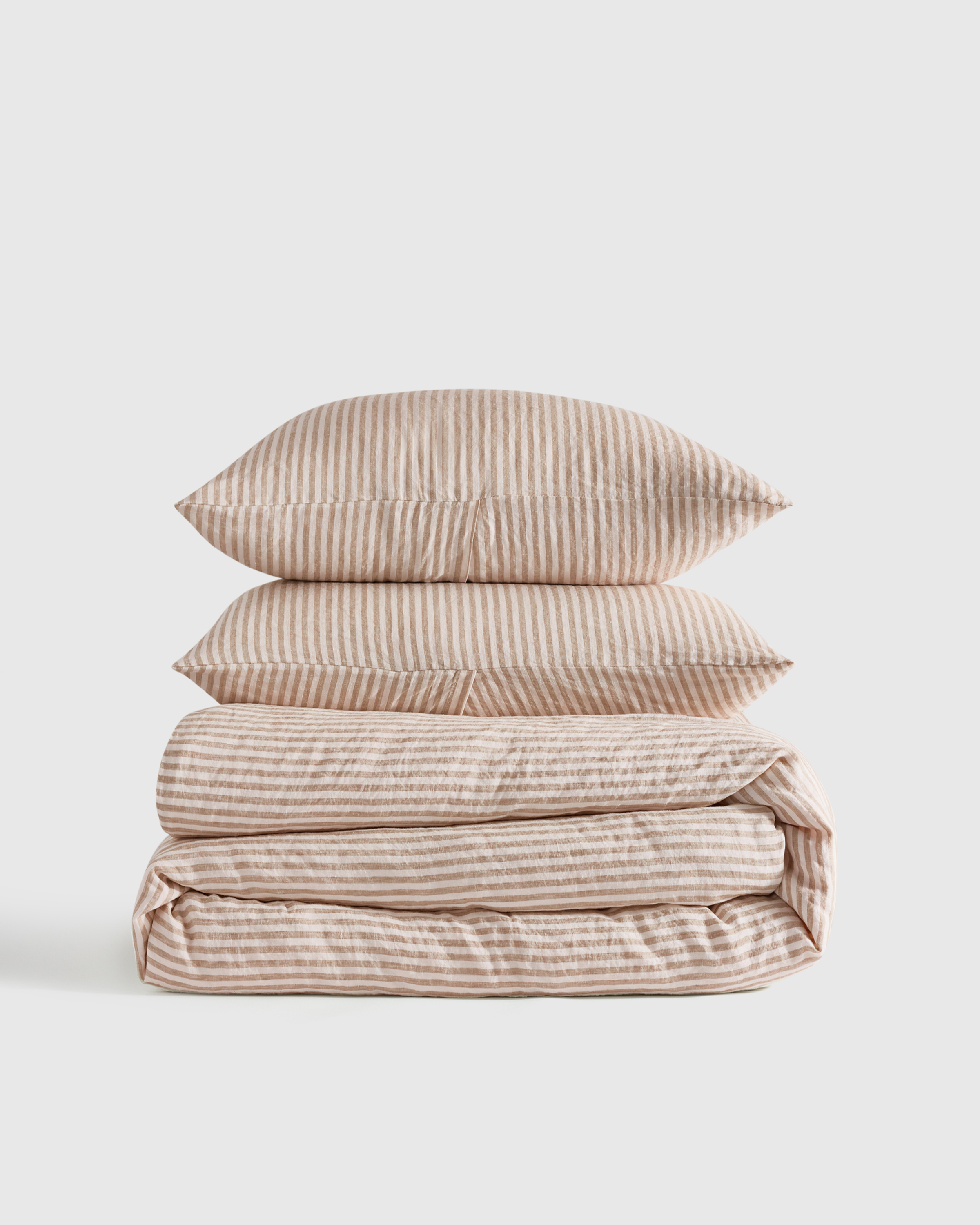 Latte/White Stripe European Linen Duvet Cover Set