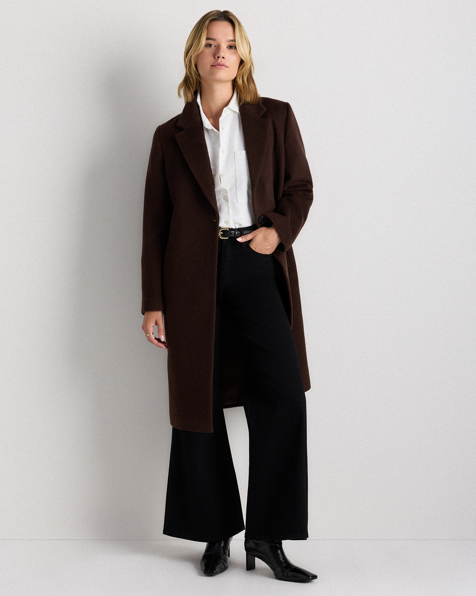 Wool Cashmere Classic Single-Breasted Coat in Dark Chocolate