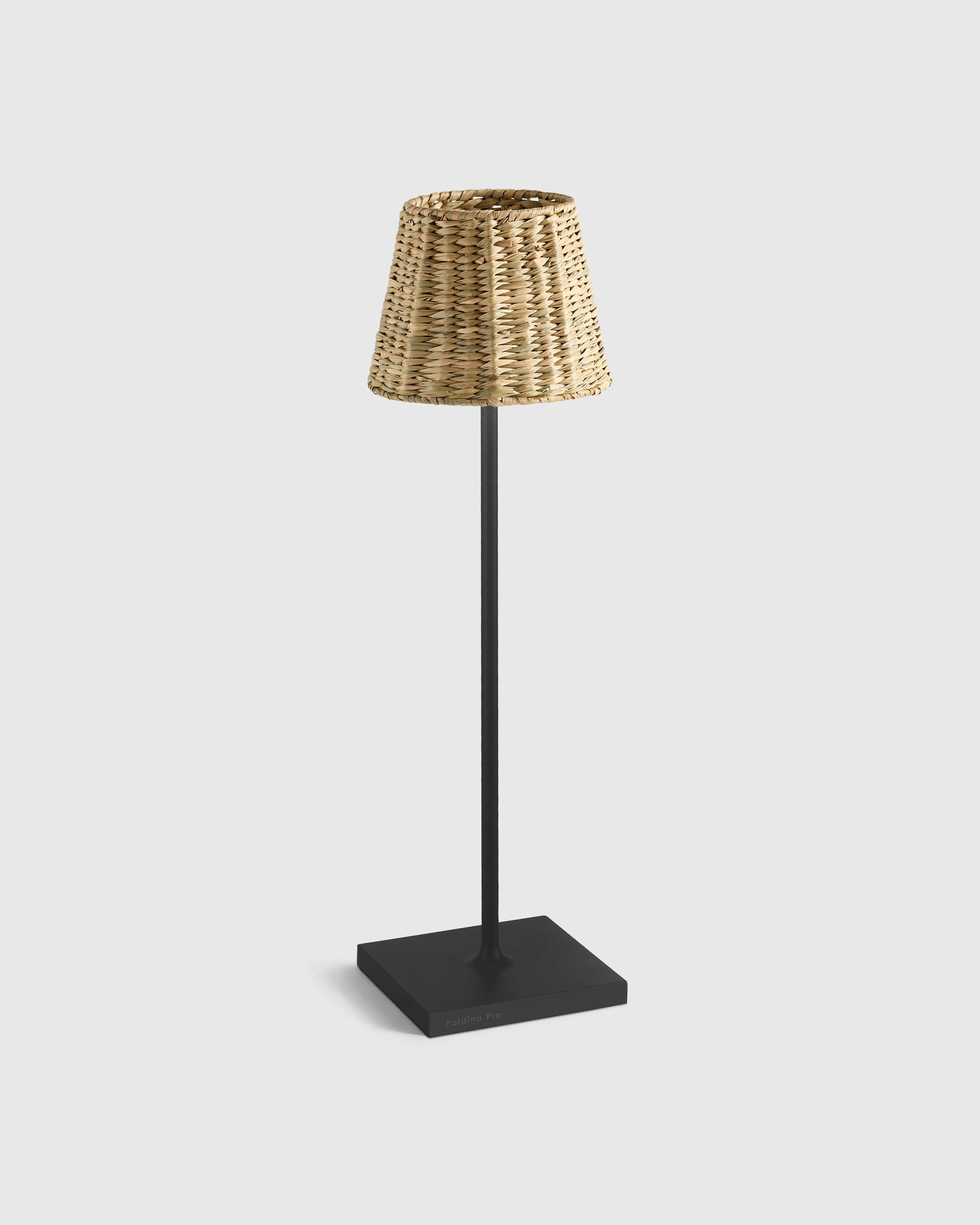 Black Poldina Pro Rechargeable Table Lamp with Seagrass Shade by Zafferano