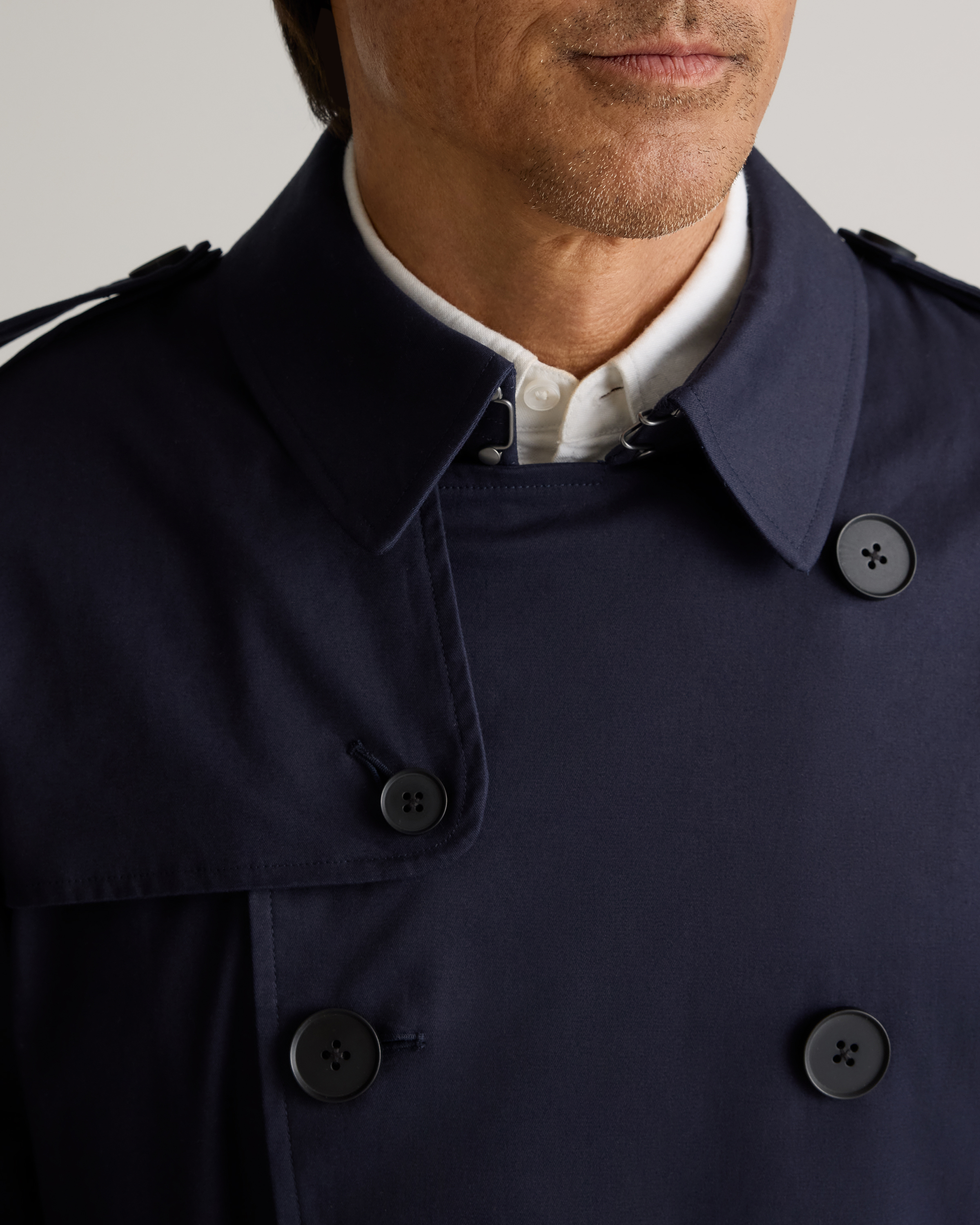 OHOTORO Firenze Trench Coat（ネイビー） Comfort Stretch Long Trench Coat in Navy
