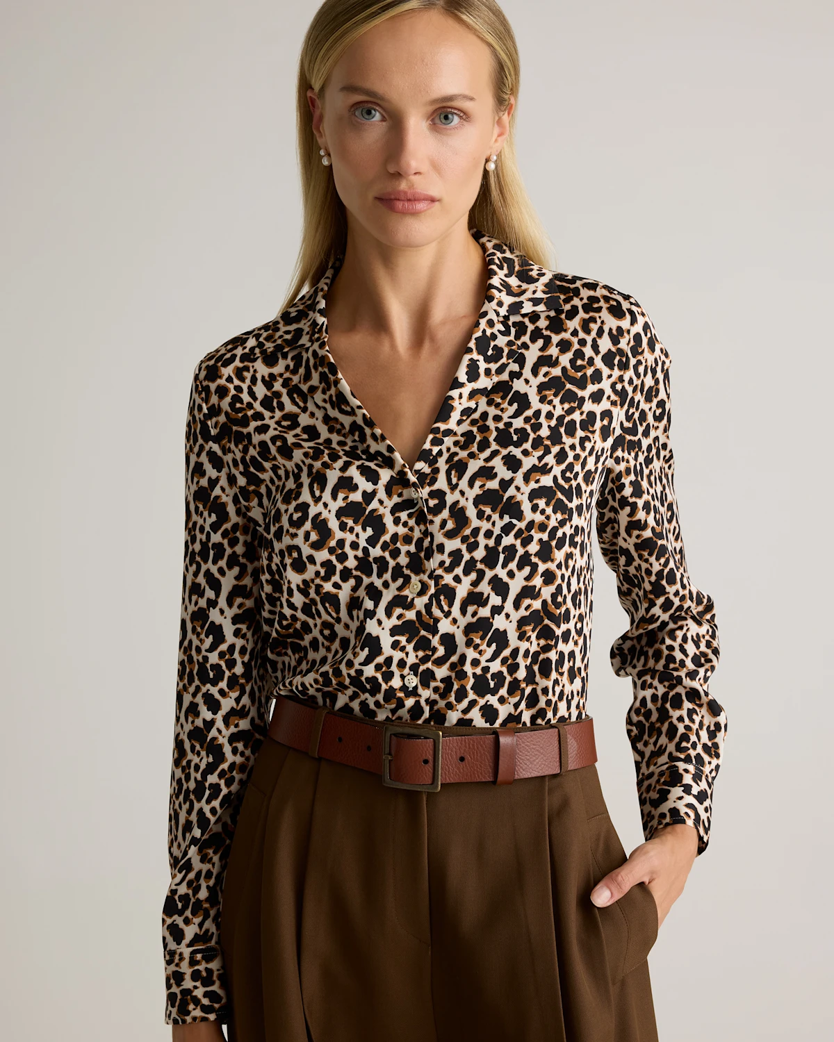 Quince Washable Stretch Silk Notch Collar Blouse