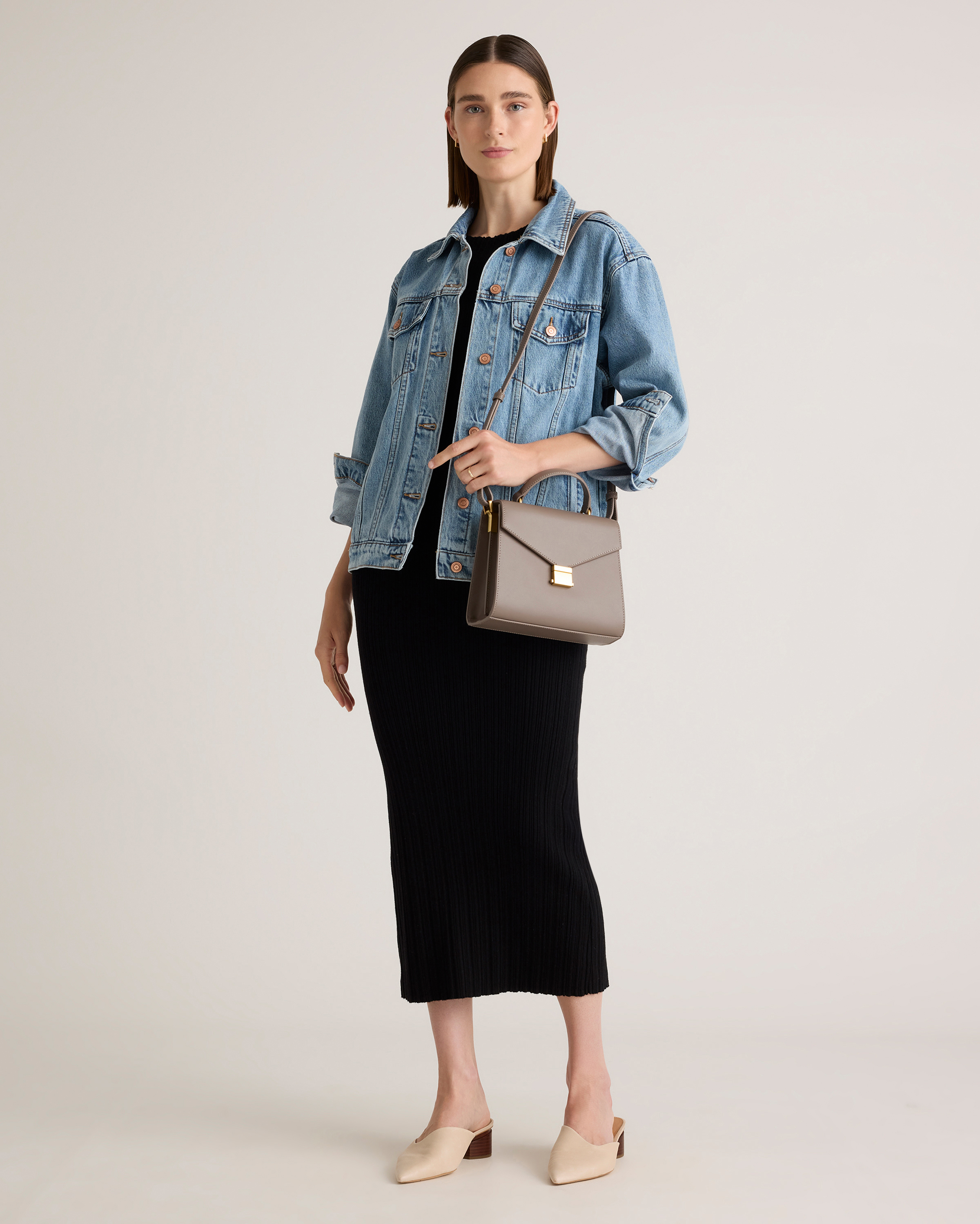 Italian Leather Top Handle Crossbody in Mink