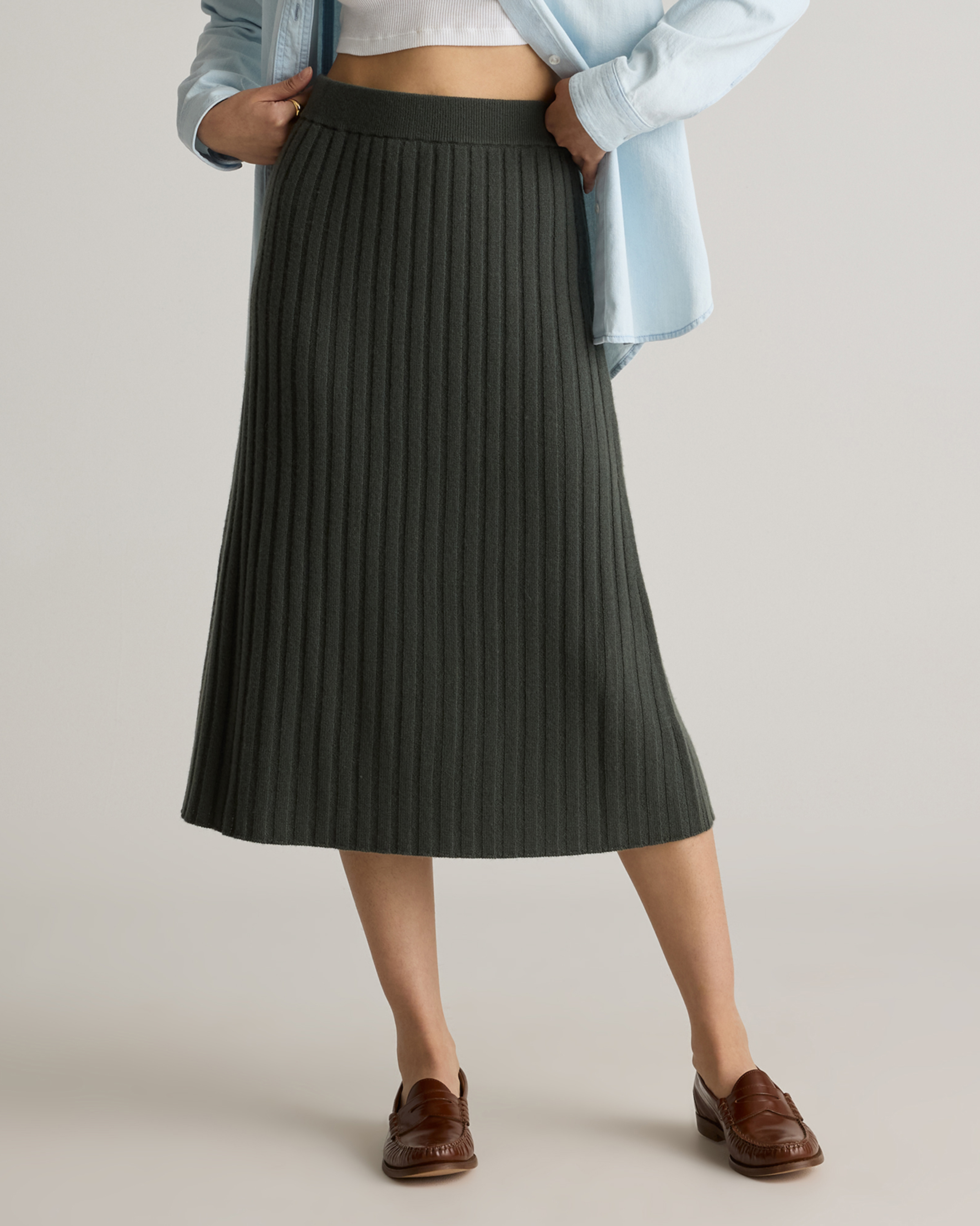Moss Mongolian Cashmere Midi Skirt