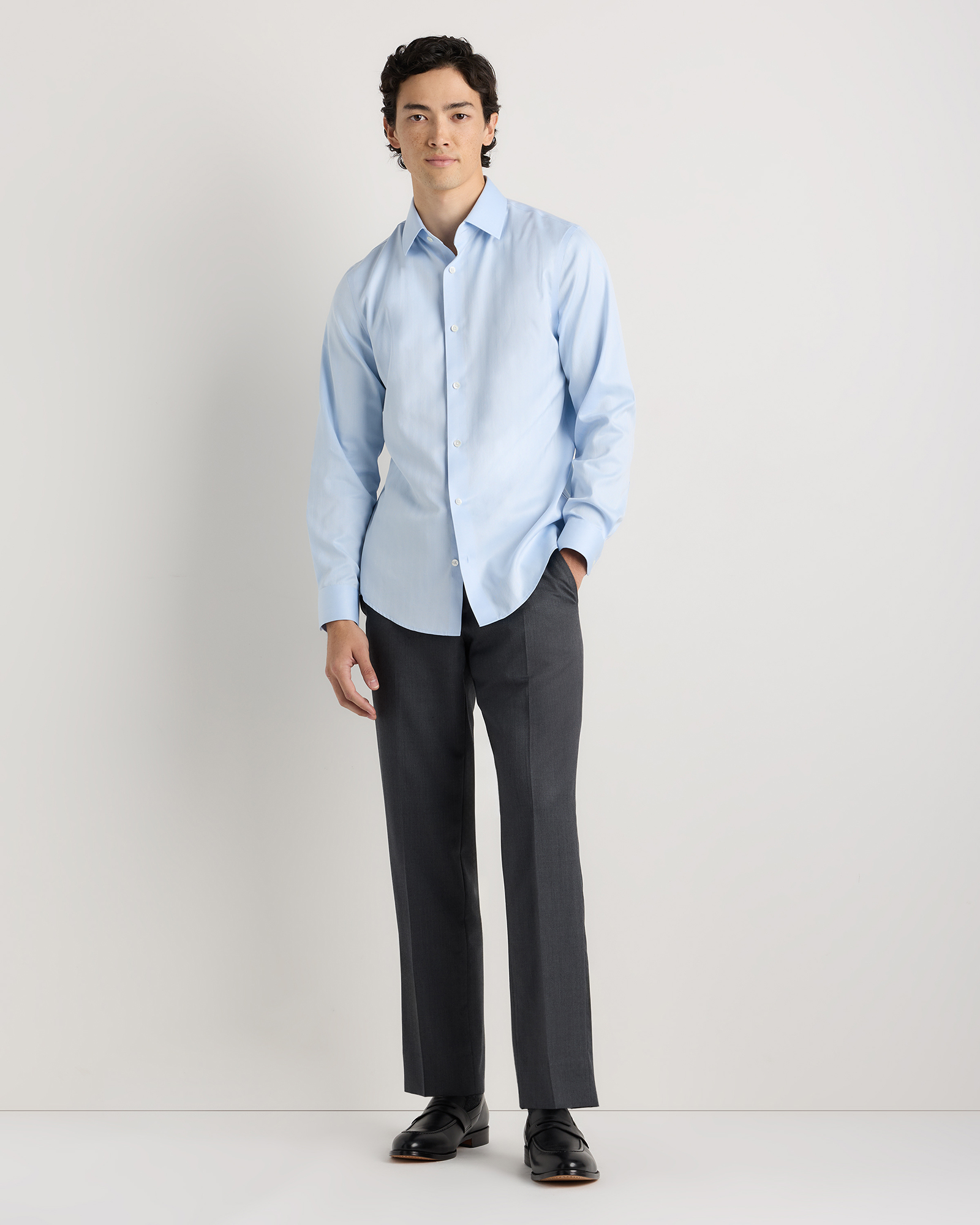 Men's Supima Cotton Herringbone Dress Shirt - Slim Fit in True Blue