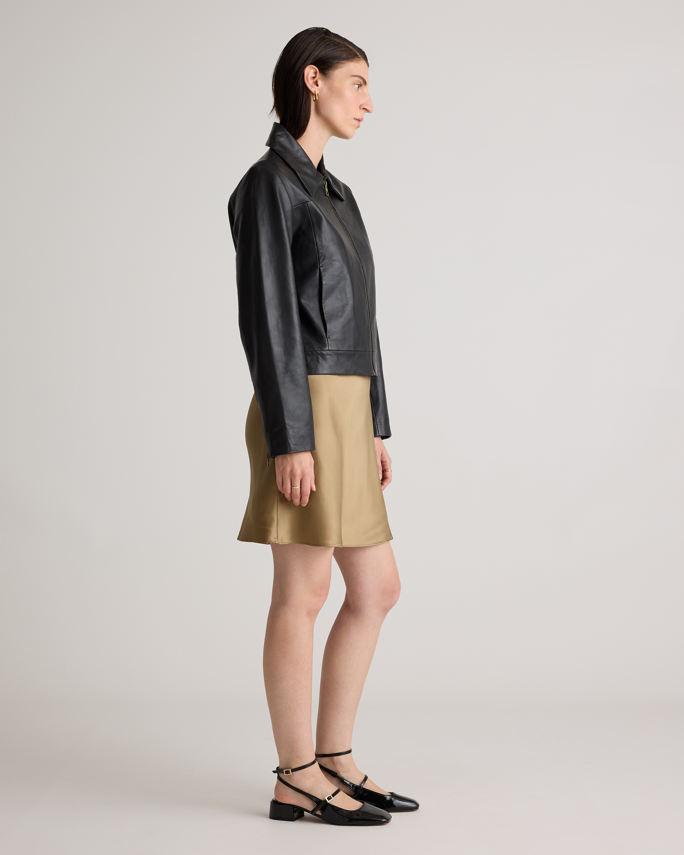 100% Leather Cropped Zip-Front Jacket