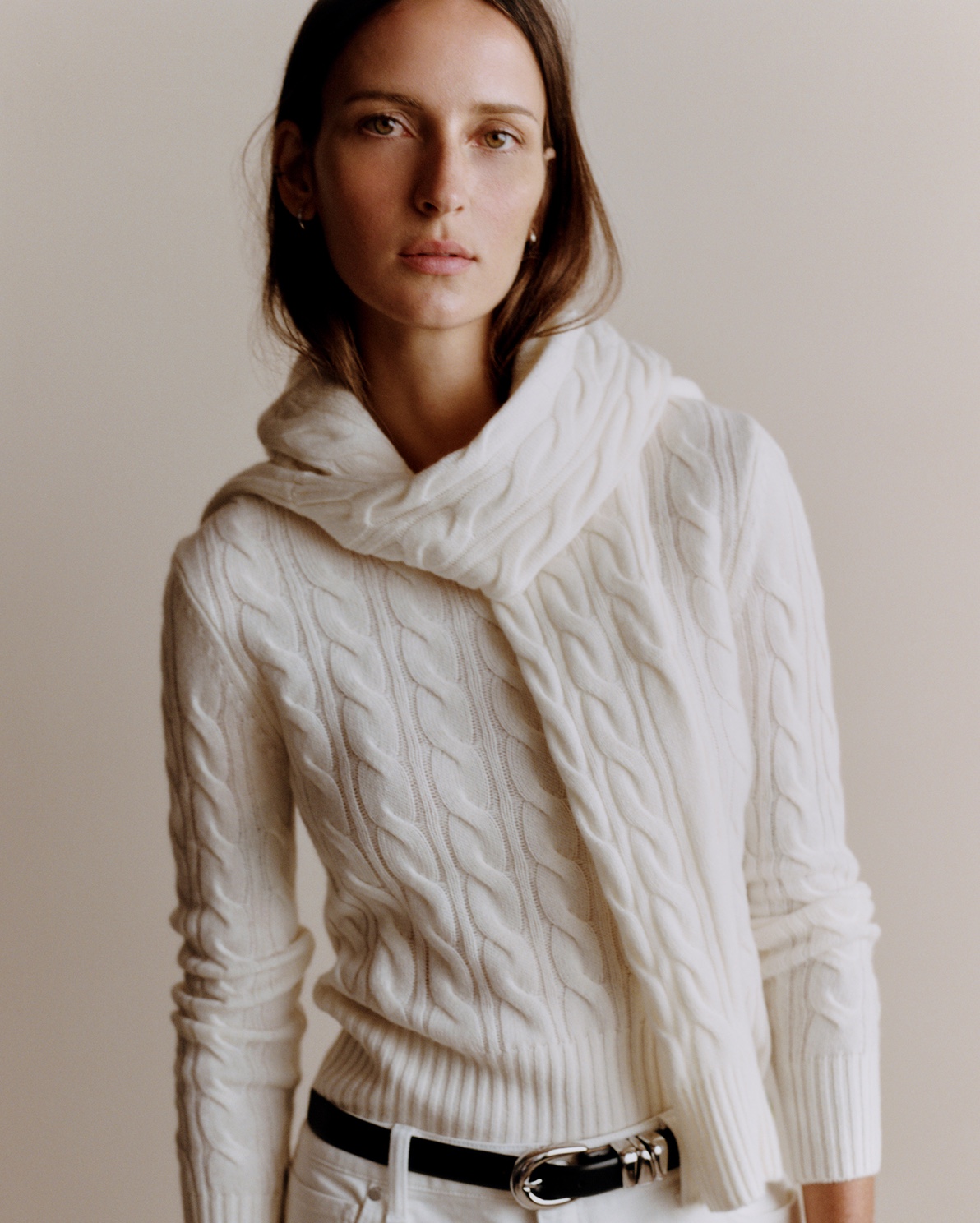 Mongolian Cashmere Shrunken Cable Crewneck Sweater