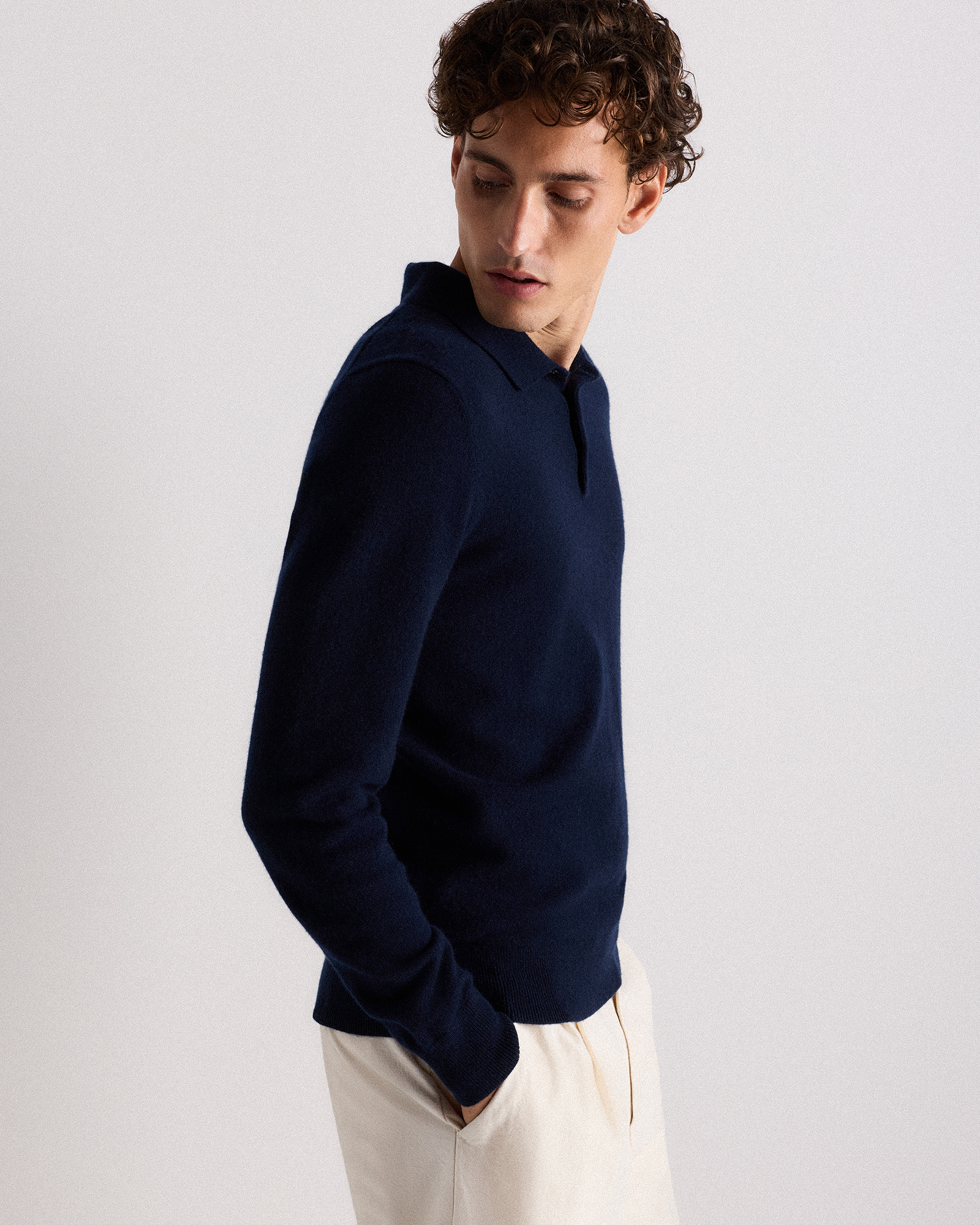 トップス 25AW cash&barba Mongolian Cashmere POLO Mongolian Cashmere Polo Sweater in True Navy