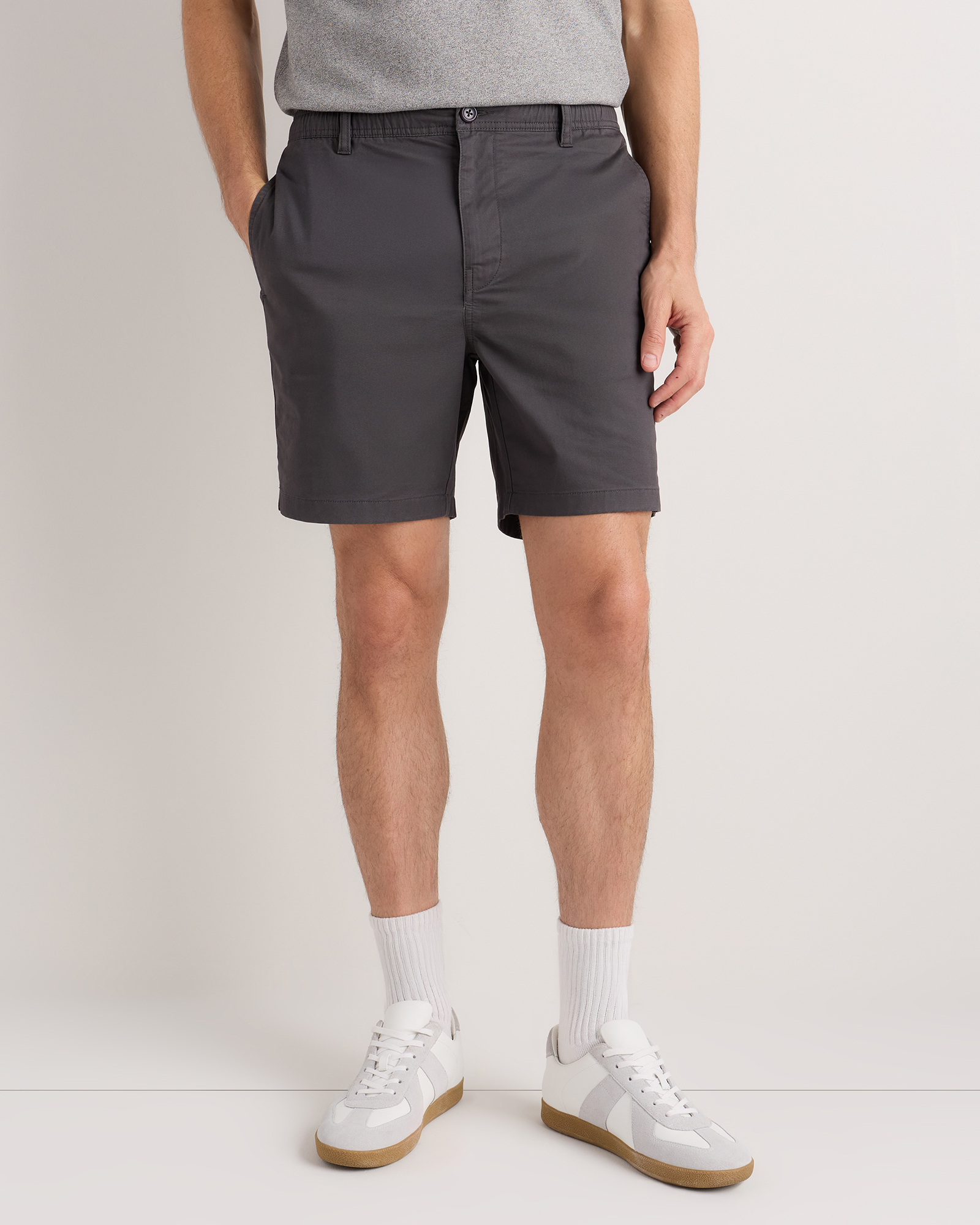 Dark Coal Organic Stretch Cotton Pull On Chino Shorts - 7"