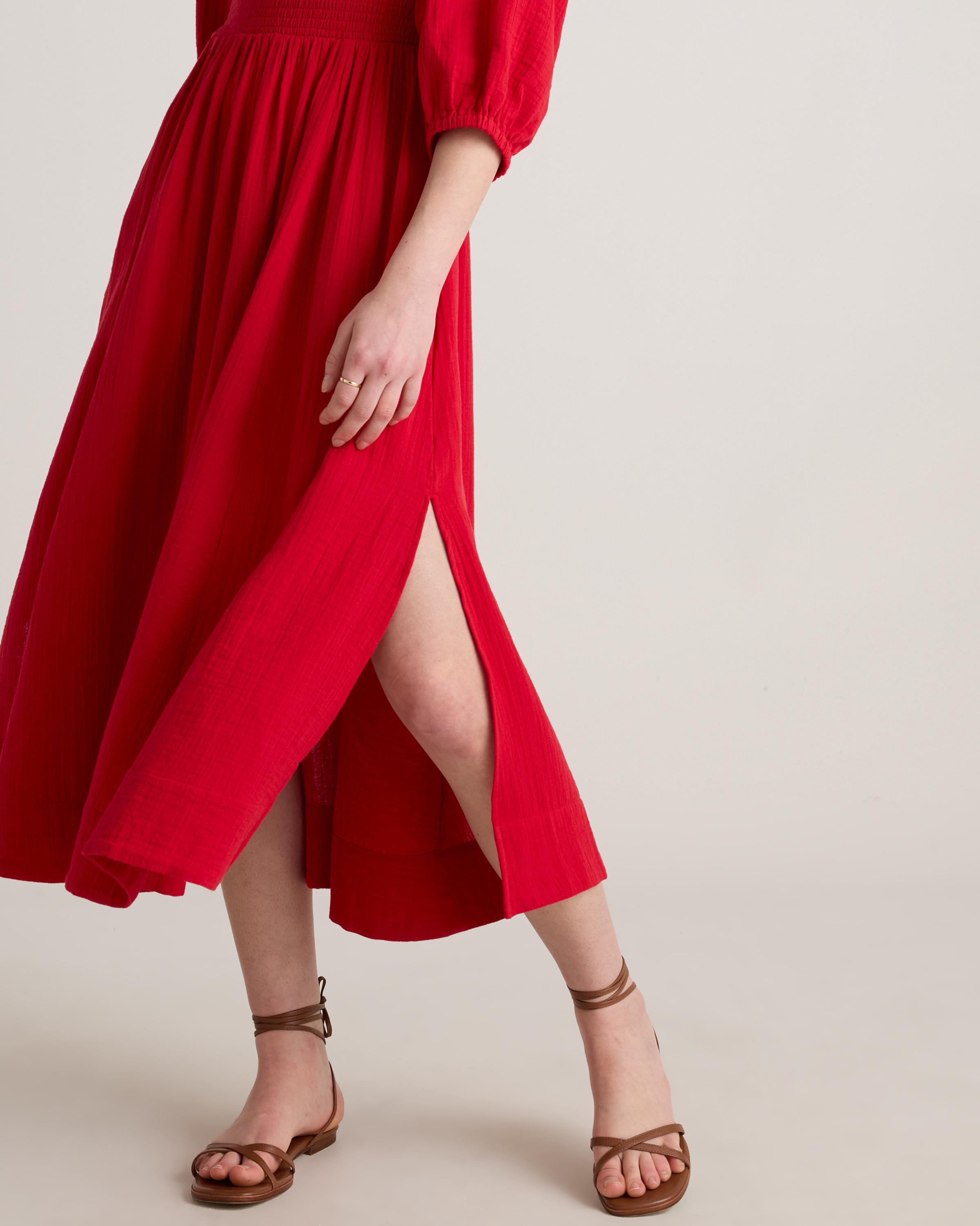 100% Organic Cotton Gauze Smocked Square Neck Midi Dress in Wild