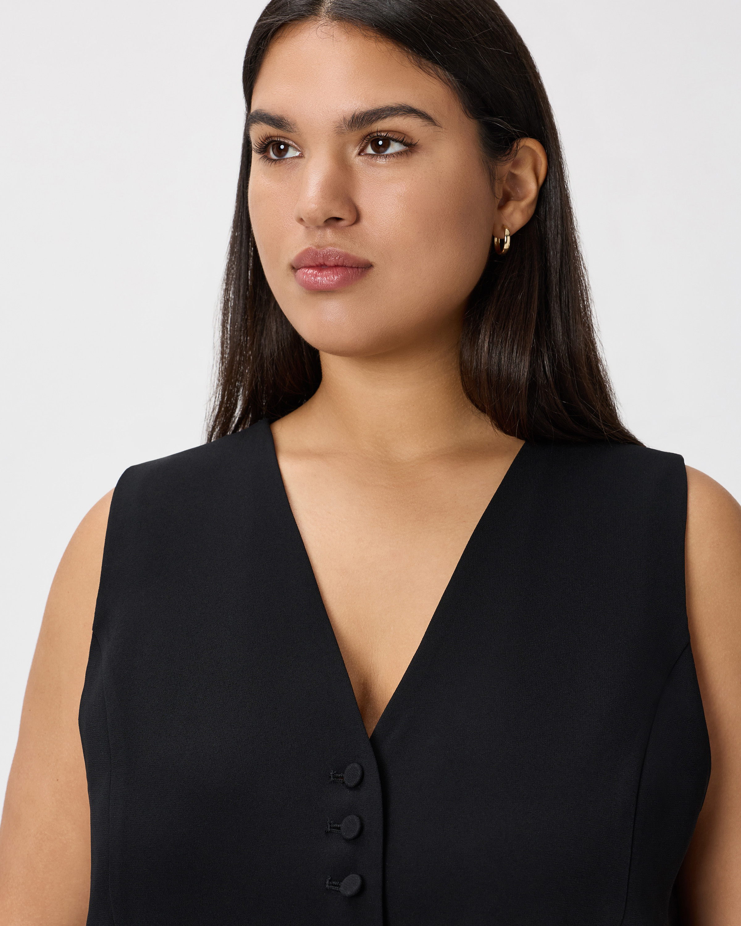 Theory Oxford Crepe CL Slim Vest  ブラック S Silk Georgette Crepe Vest | EILEEN FISHER