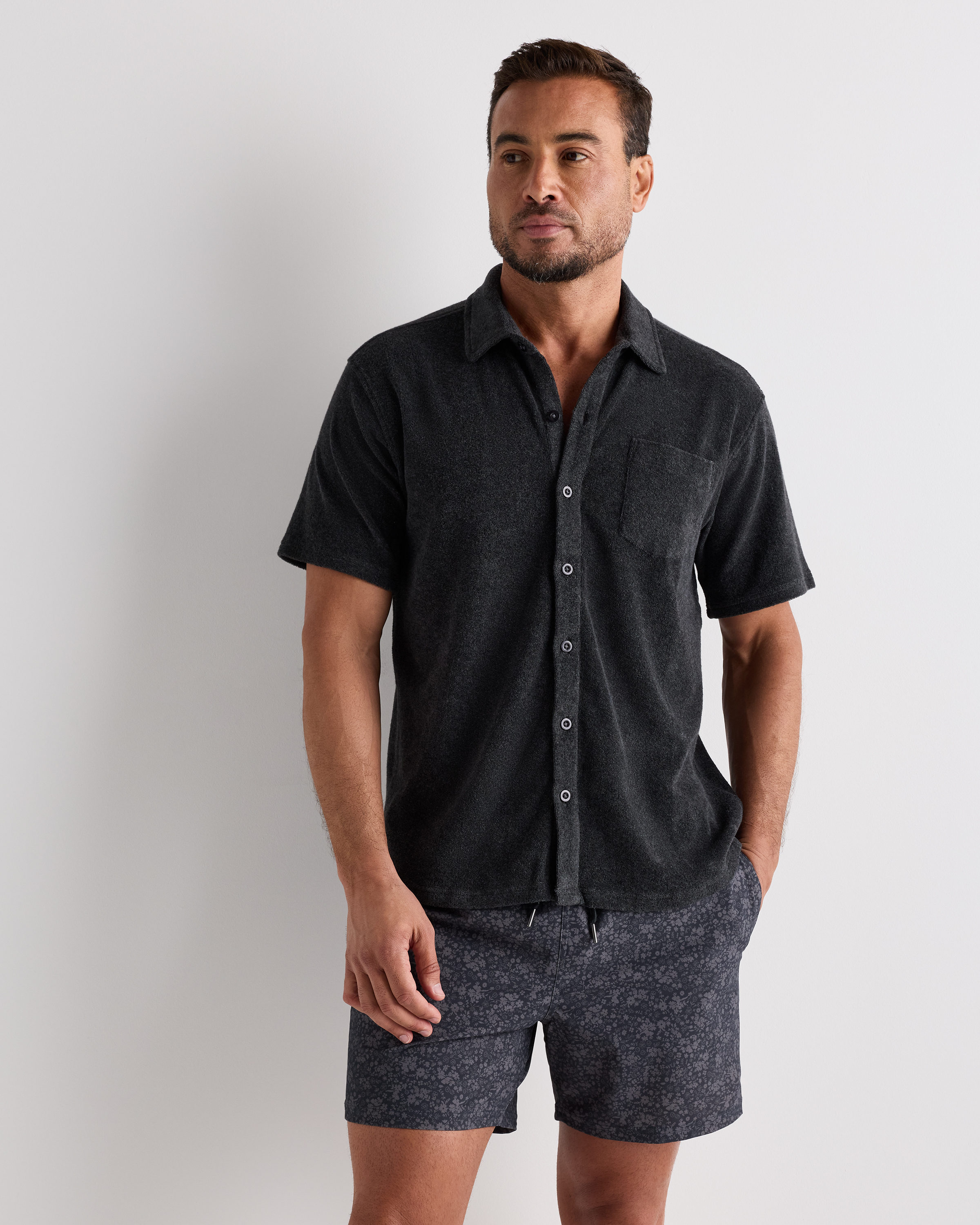 Heather Charcoal Polo en tissu éponge 100 % coton biologique à boutons