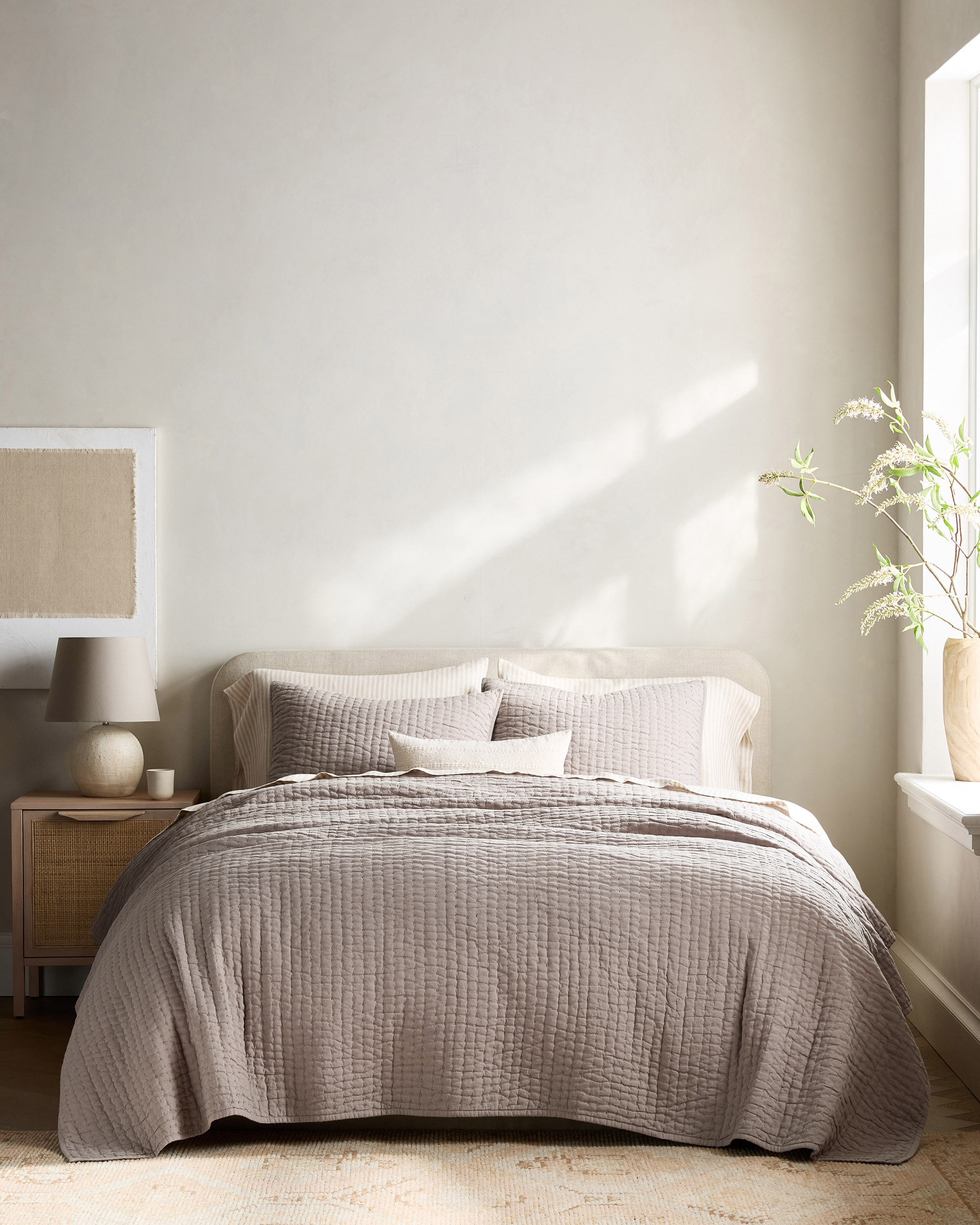 Stone European Linen Cotton Stitch Quilt Set