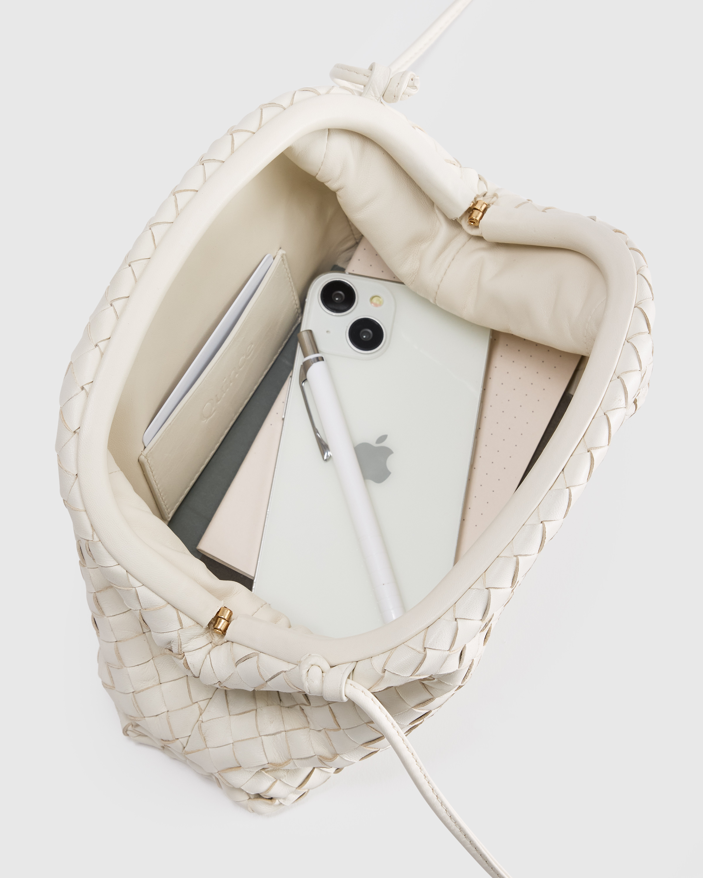 Italian Leather Handwoven Pouch Crossbody Clutch - Thumbnail 4