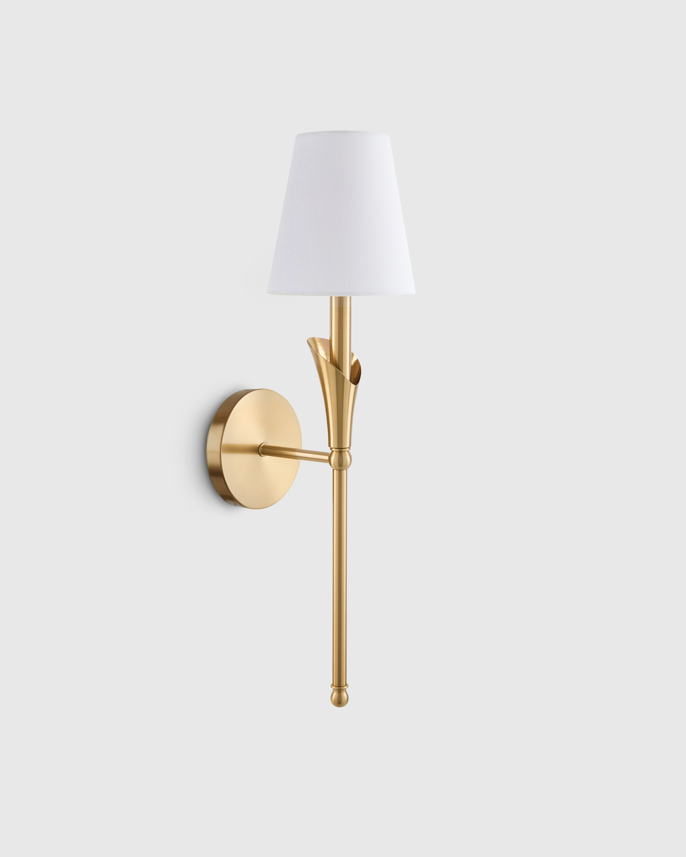 Brass Flora Iron Sconce with Linen Shade