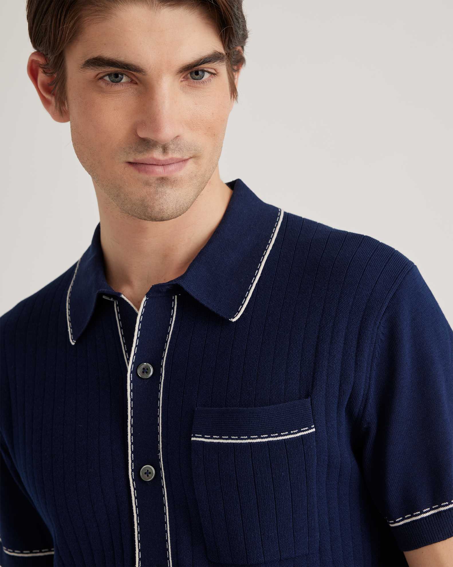 Organic Cotton-Silk Tipped Button Down Polo Sweater