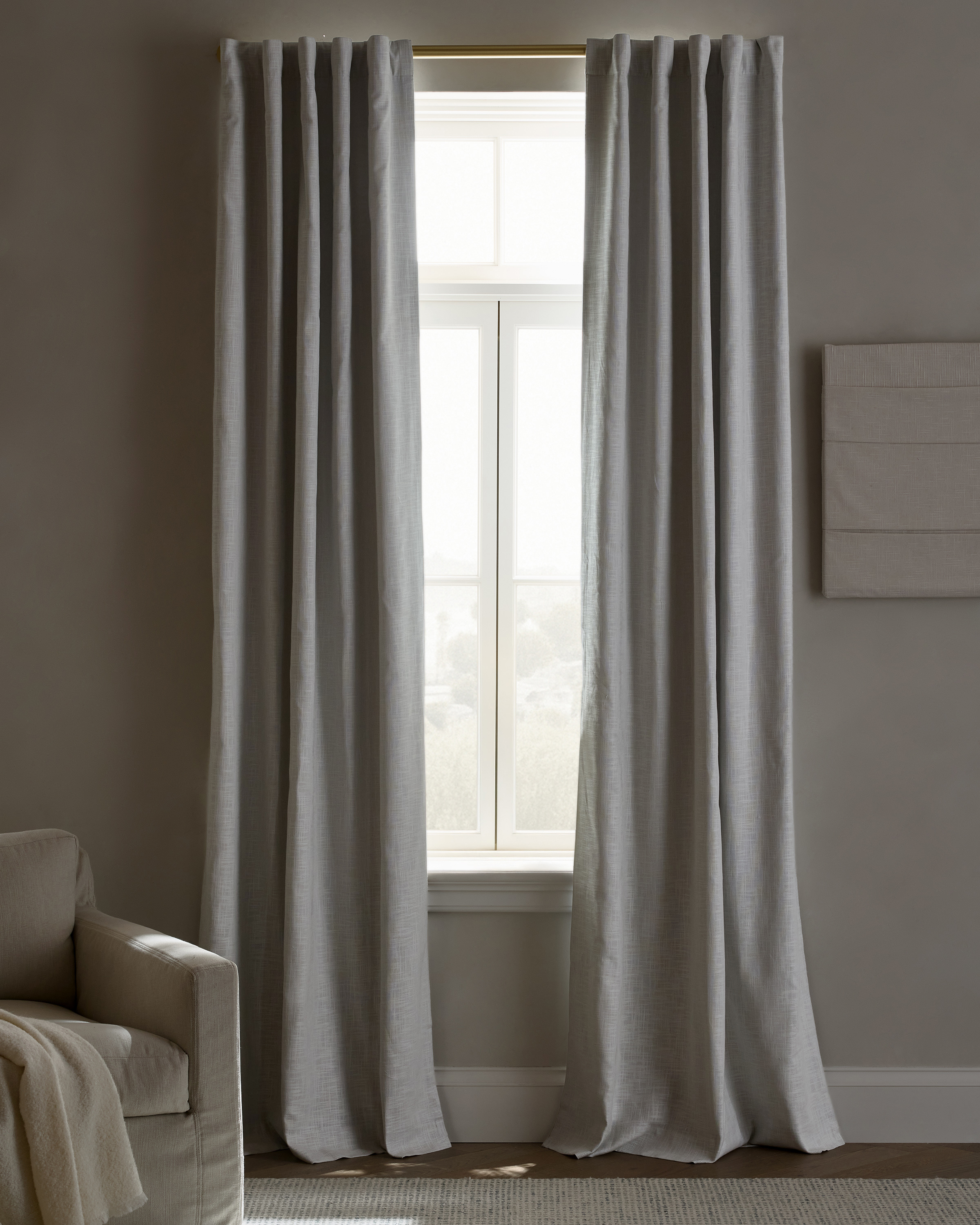 Light Grey Textured Cotton True Blackout Curtain