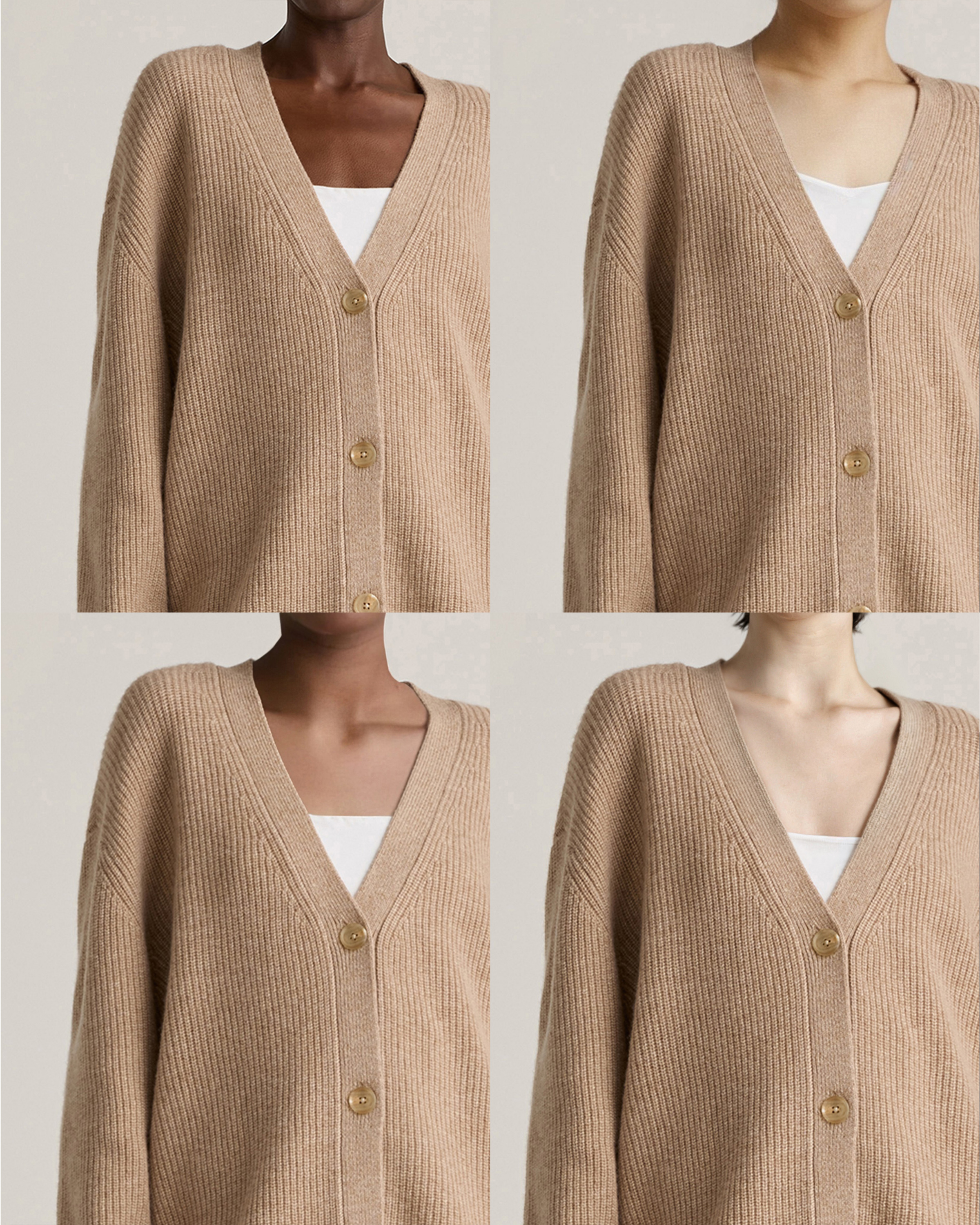 Mongolian Cashmere Oversized Boyfriend Cardigan Sweater in Oatmeal