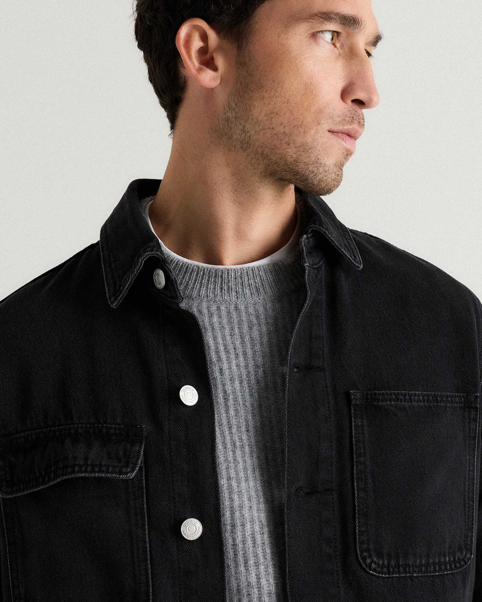 100% Organic Cotton Denim Chore Jacket in Washed Black 100% Organic Cotton Denim Chore Jacket in Washed Black