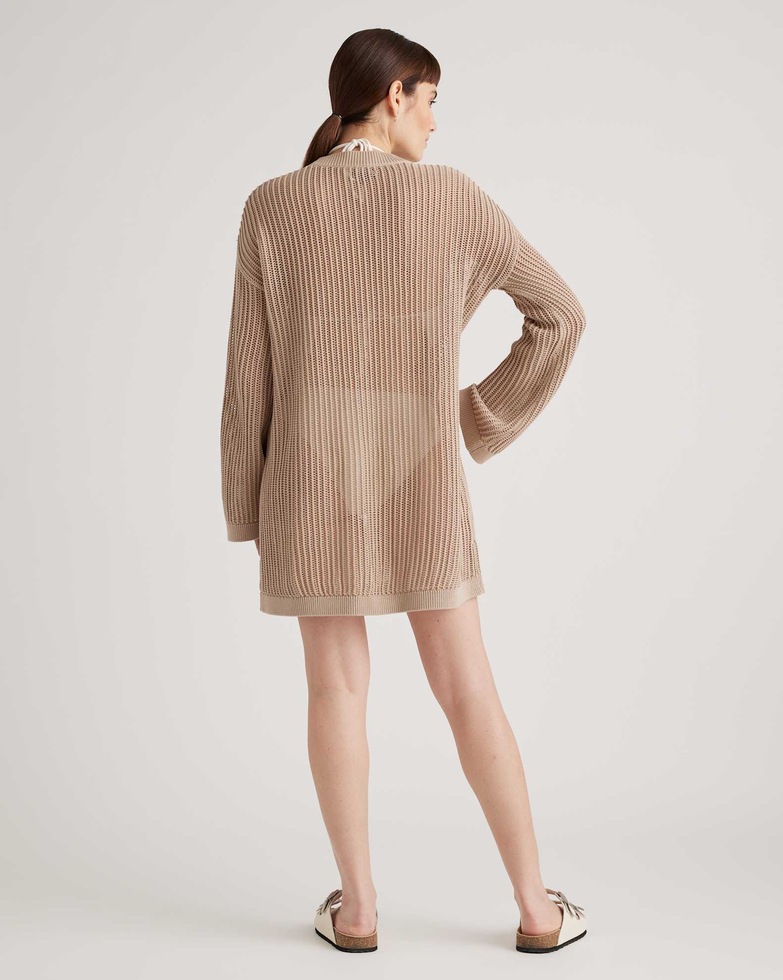 Quince Women's Organic Cotton Open-Knit Long Sleeve Beach Cover-Up Mini Dress, Beige, Size Large Quince Women's Organic Cotton Open-Knit Long Sleeve Beach Cover-Up Mini Dress, Beige, Size Large