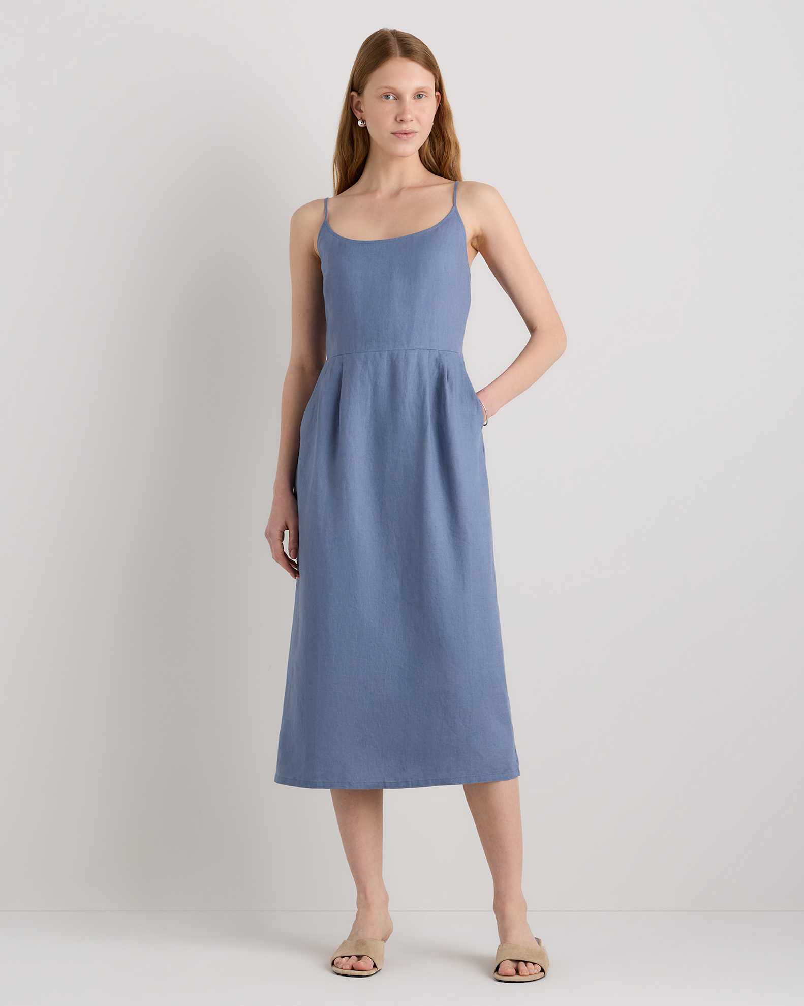 european linen scoop neck midi dress Quince Linen Scoop Neck Midi Dress