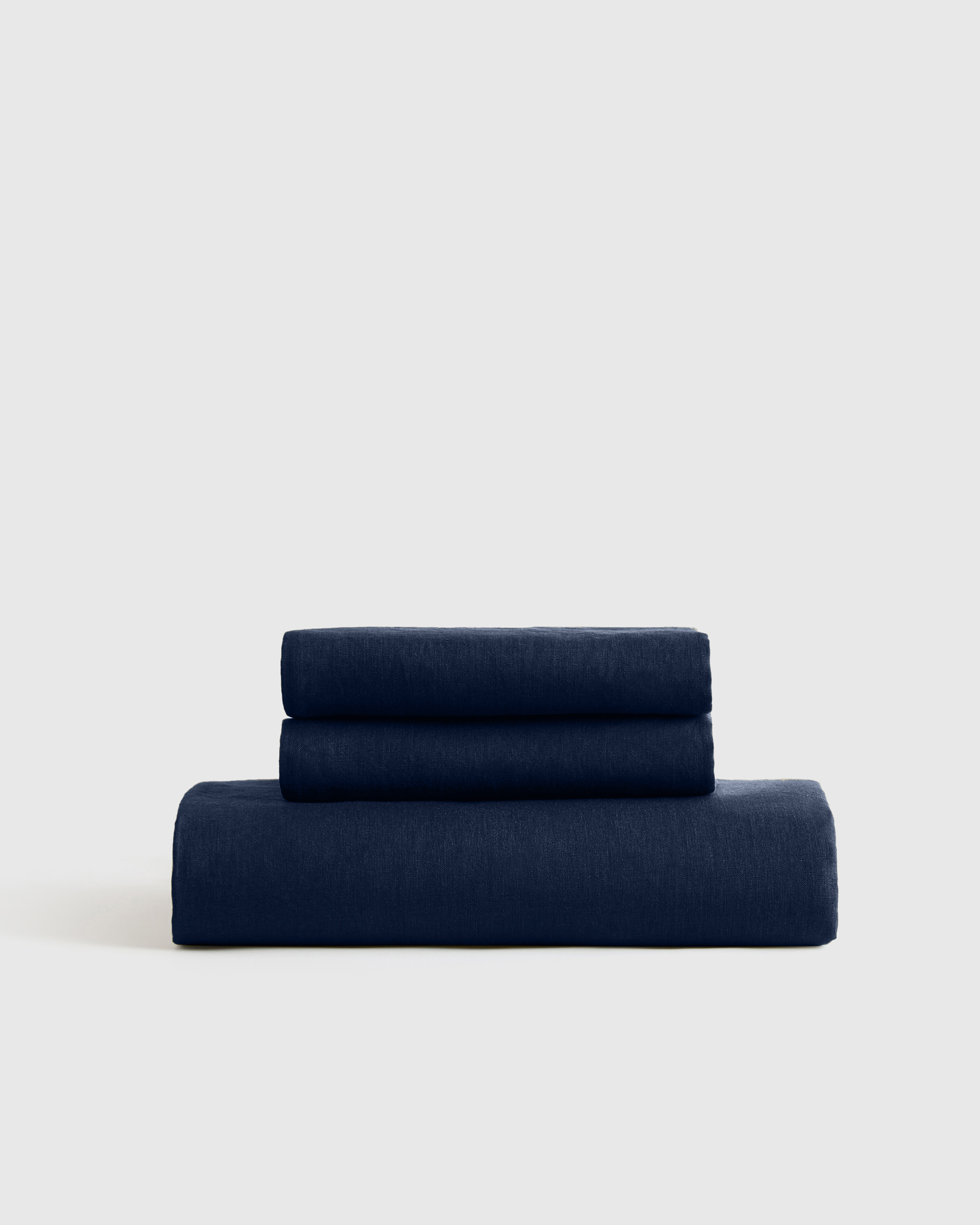 Navy European Linen Fitted Sheet Set