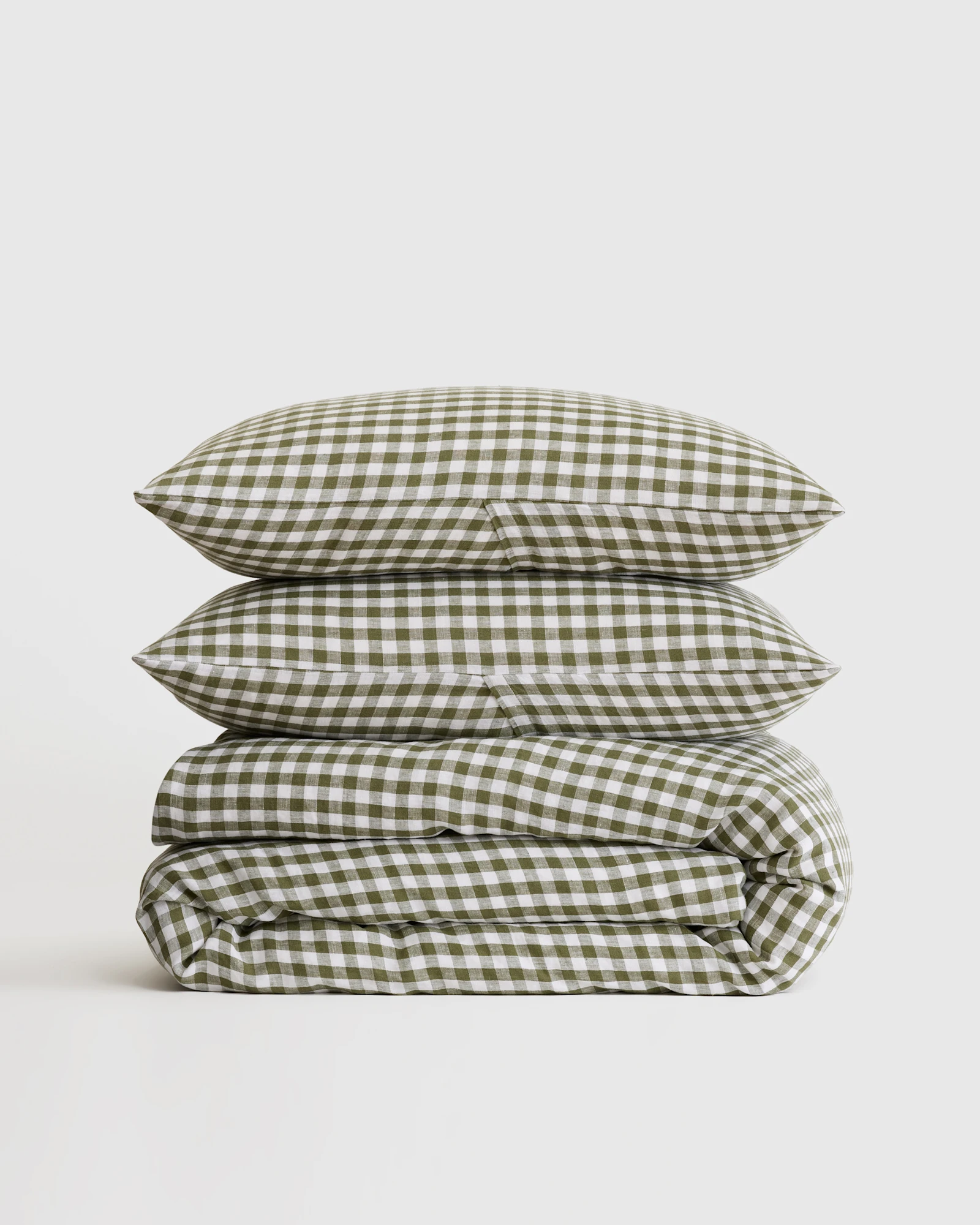 European Linen Gingham Duvet Cover Set - Willowleaf, King/Cal King