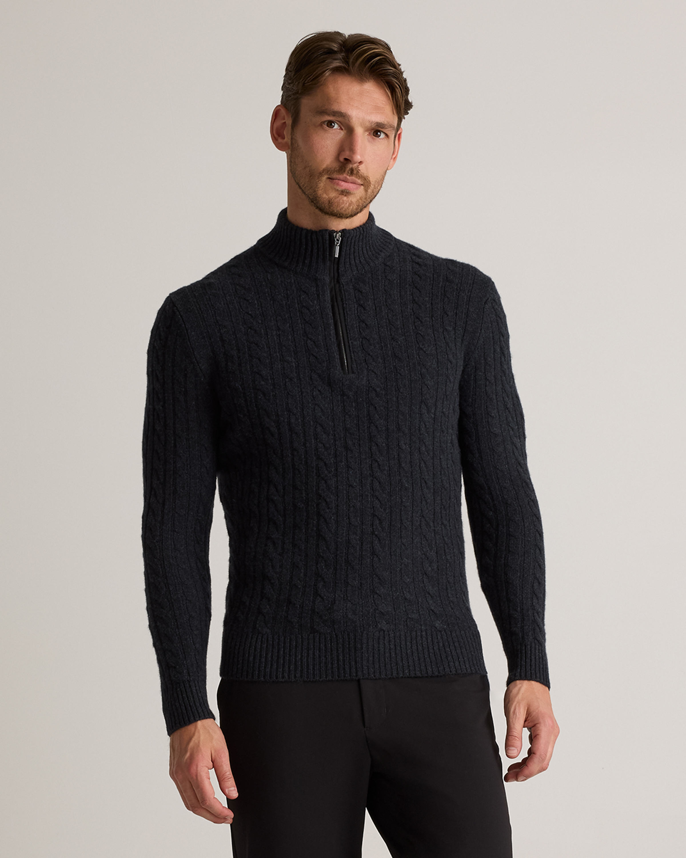 Heather Caviar Luxe Baby Cashmere Cable Quarter Zip Sweater